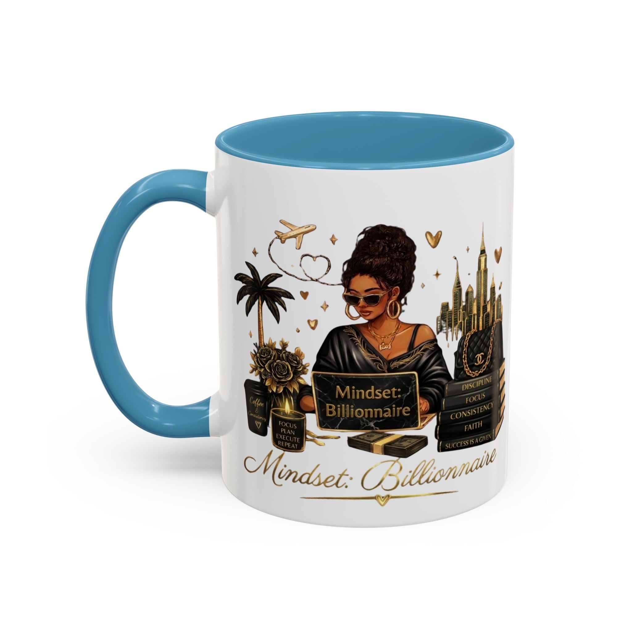 Mindset: Billionaire Accent Coffee Mug — Inspirational Black Woman Design (11/15 oz)