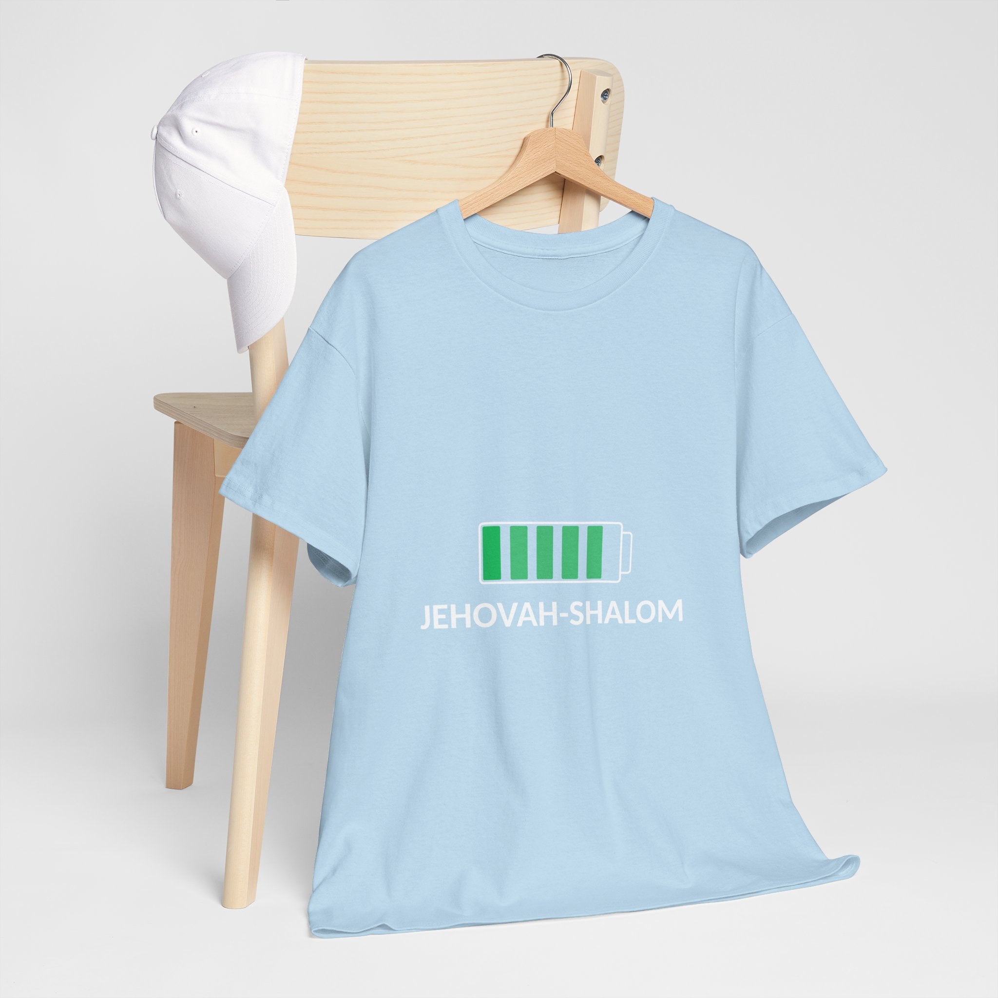 Jehovah-Shalom Battery Graphic Tee — Christian Faith Peace T-Shirt
