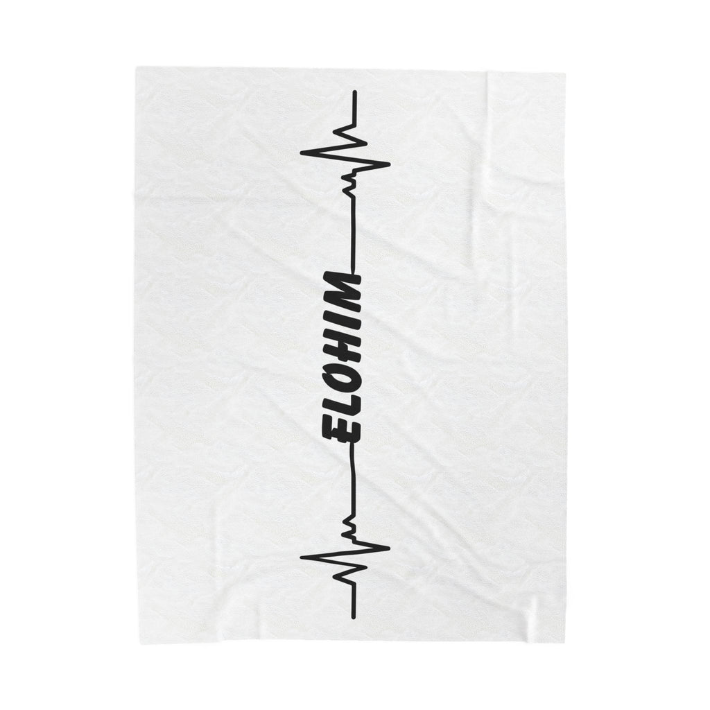 Velveteen Plush Blanket — Minimal 'ELOHIM' Heartbeat Design, Soft Cozy Throw for Home & Gift