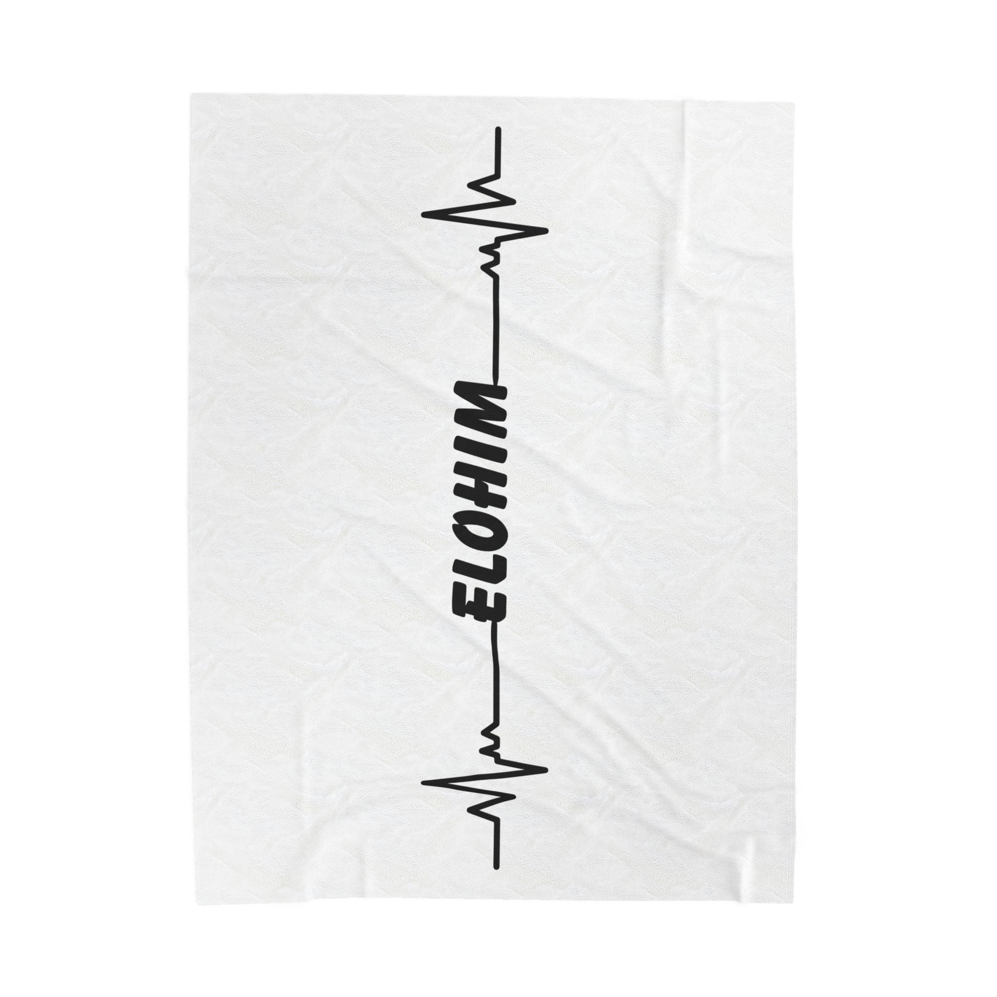 Velveteen Plush Blanket — Minimal 'ELOHIM' Heartbeat Design, Soft Cozy Throw for Home & Gift