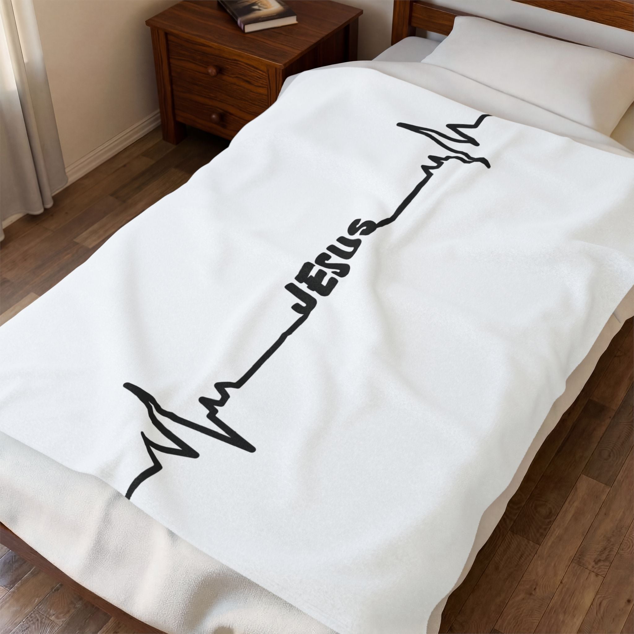 Velveteen Plush Blanket — Jesus Heartbeat Line Design (Faith Throw Blanket)