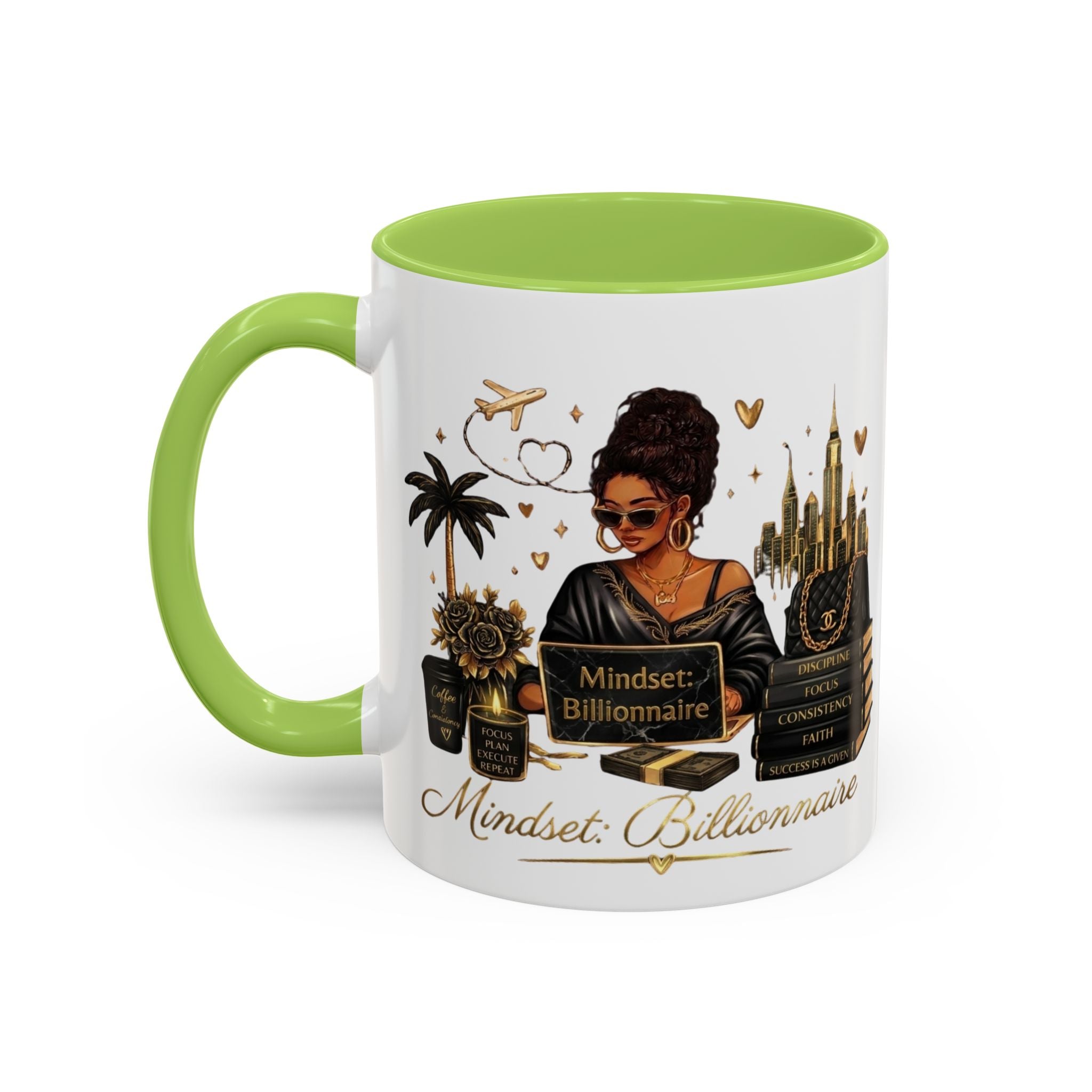 Mindset: Billionaire Accent Coffee Mug — Inspirational Black Woman Design (11/15 oz)