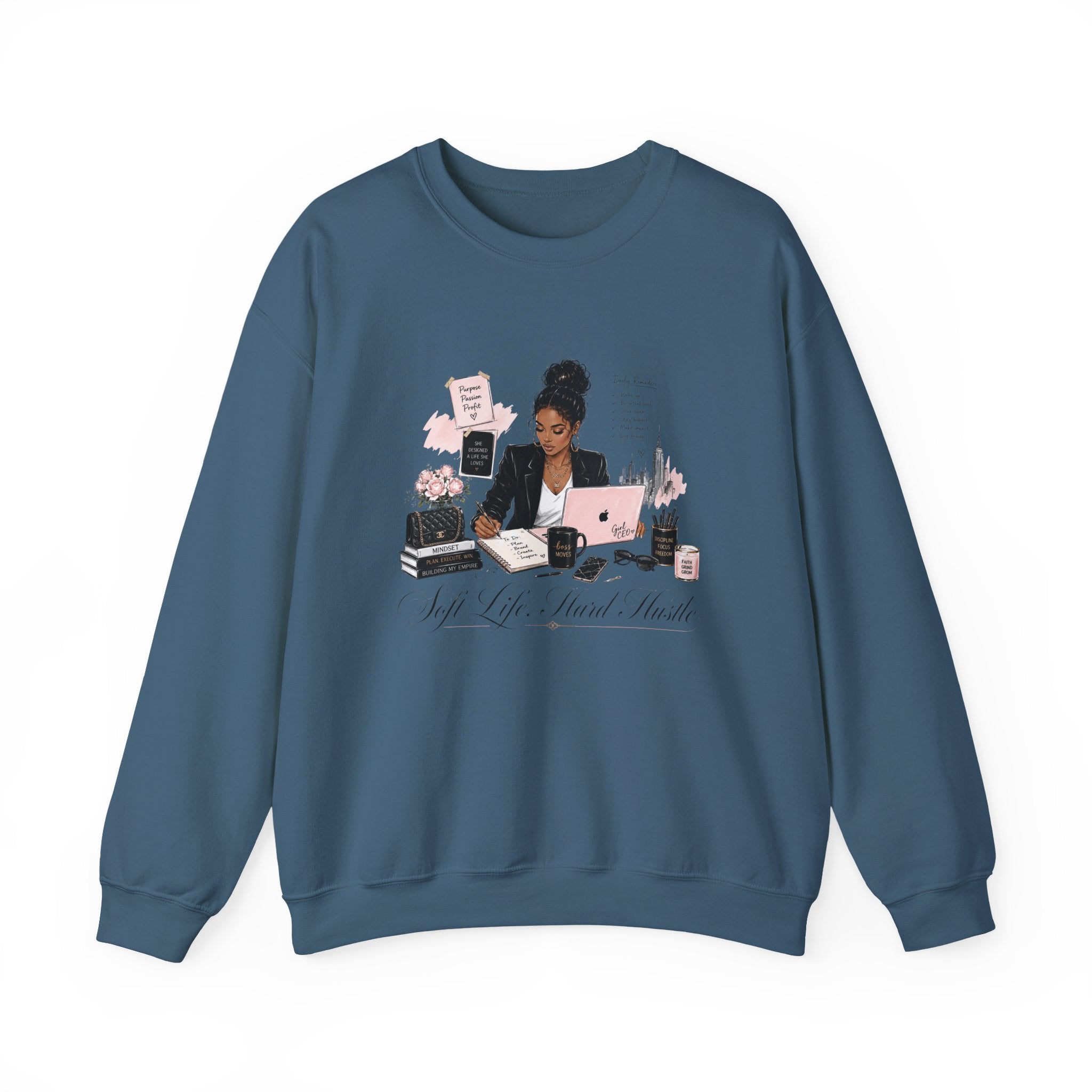Crewneck Sweatshirt — Girl Boss Desk Illustration (“My Life, Mental Health”)