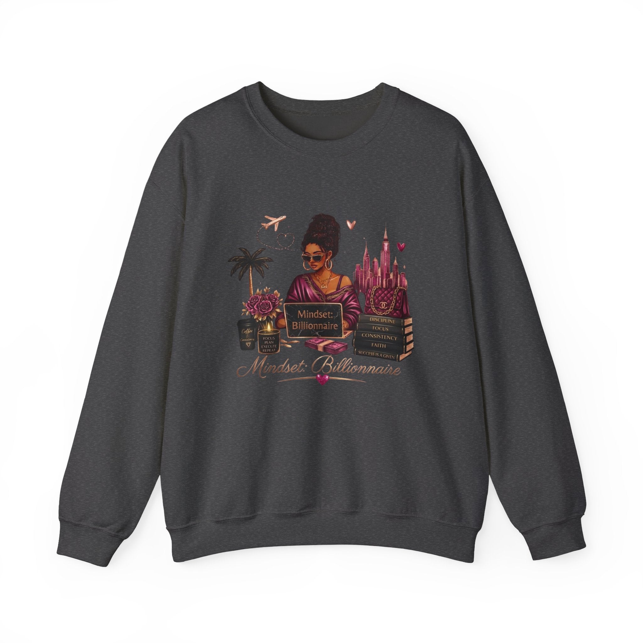 Crewneck Sweatshirt — Mindset Millionaire Graphic (Woman, Books & Travel)