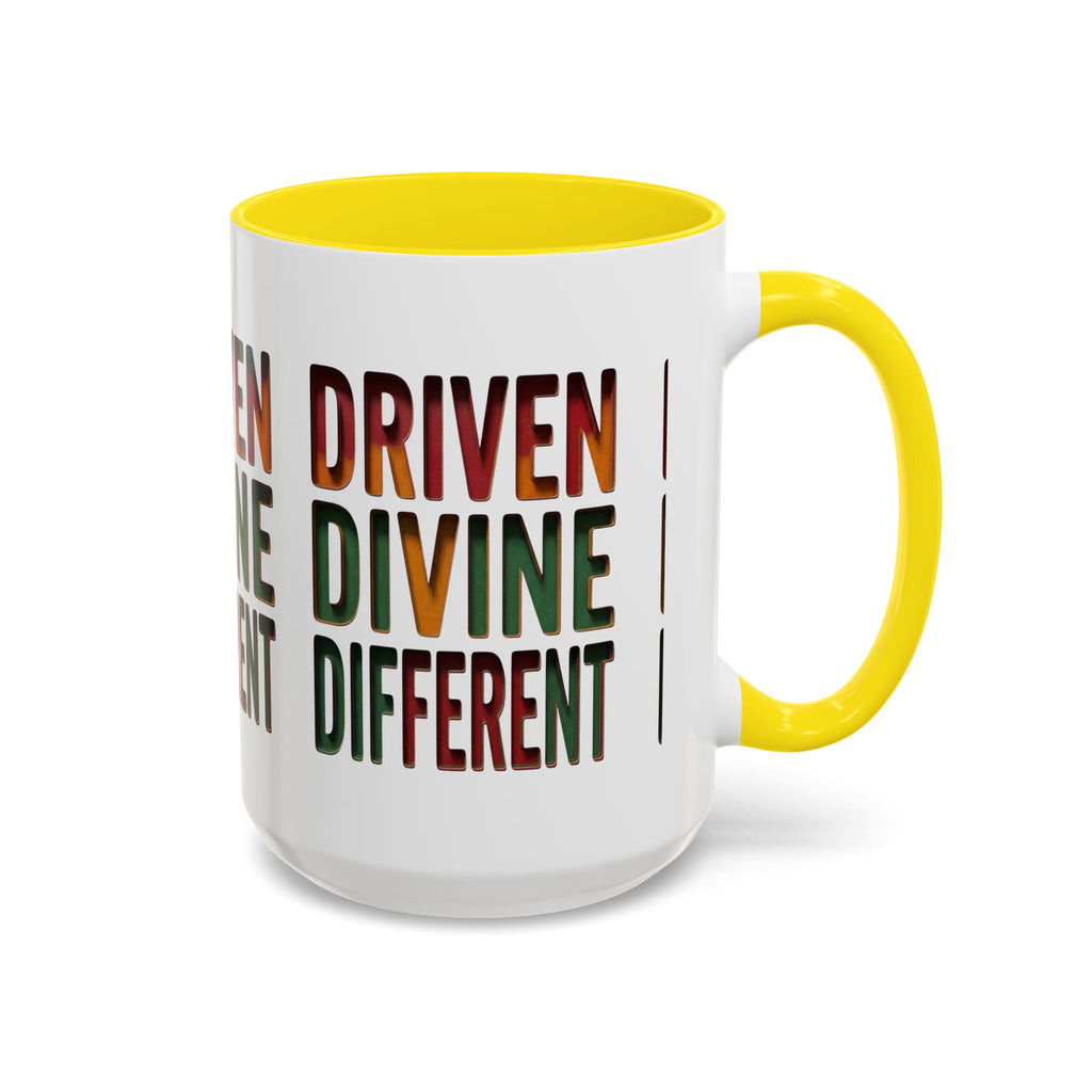 Driven Divine Different Accent Coffee Mug – Inspirational Rasta Color Typography (11/15oz)