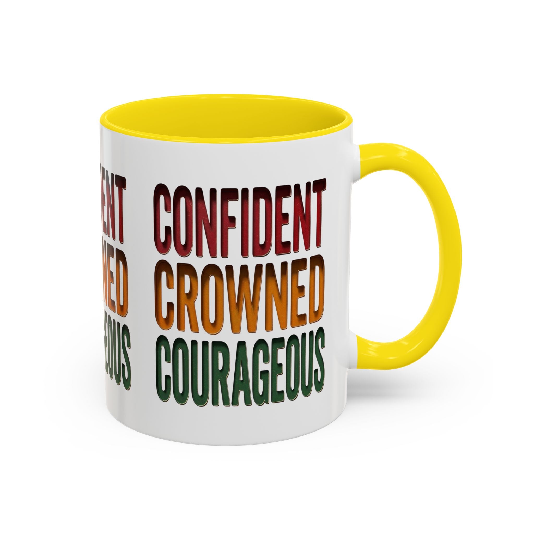 Accent Coffee Mug — 'Confident, Crowned, Courageous' Empowerment Coffee Mug