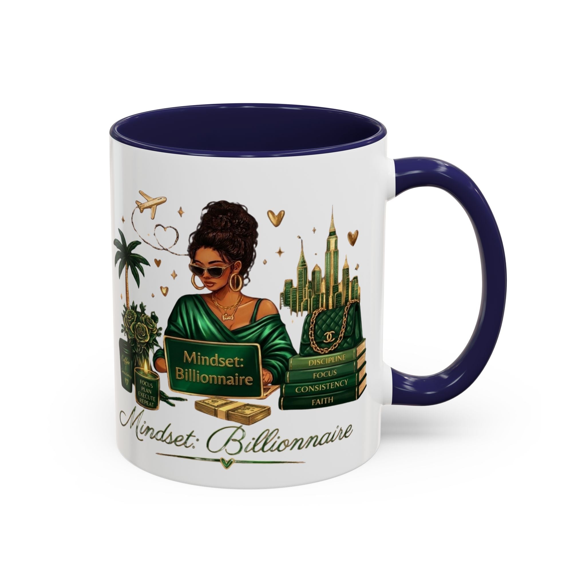 Mindset: Billionaire Accent Coffee Mug — Inspirational Black Woman Design