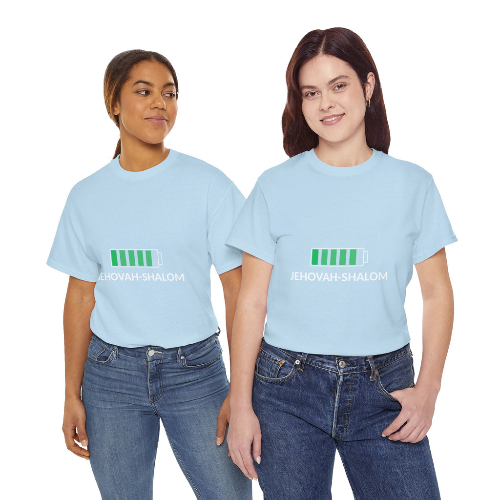Jehovah-Shalom Battery Graphic Tee — Christian Faith Peace T-Shirt