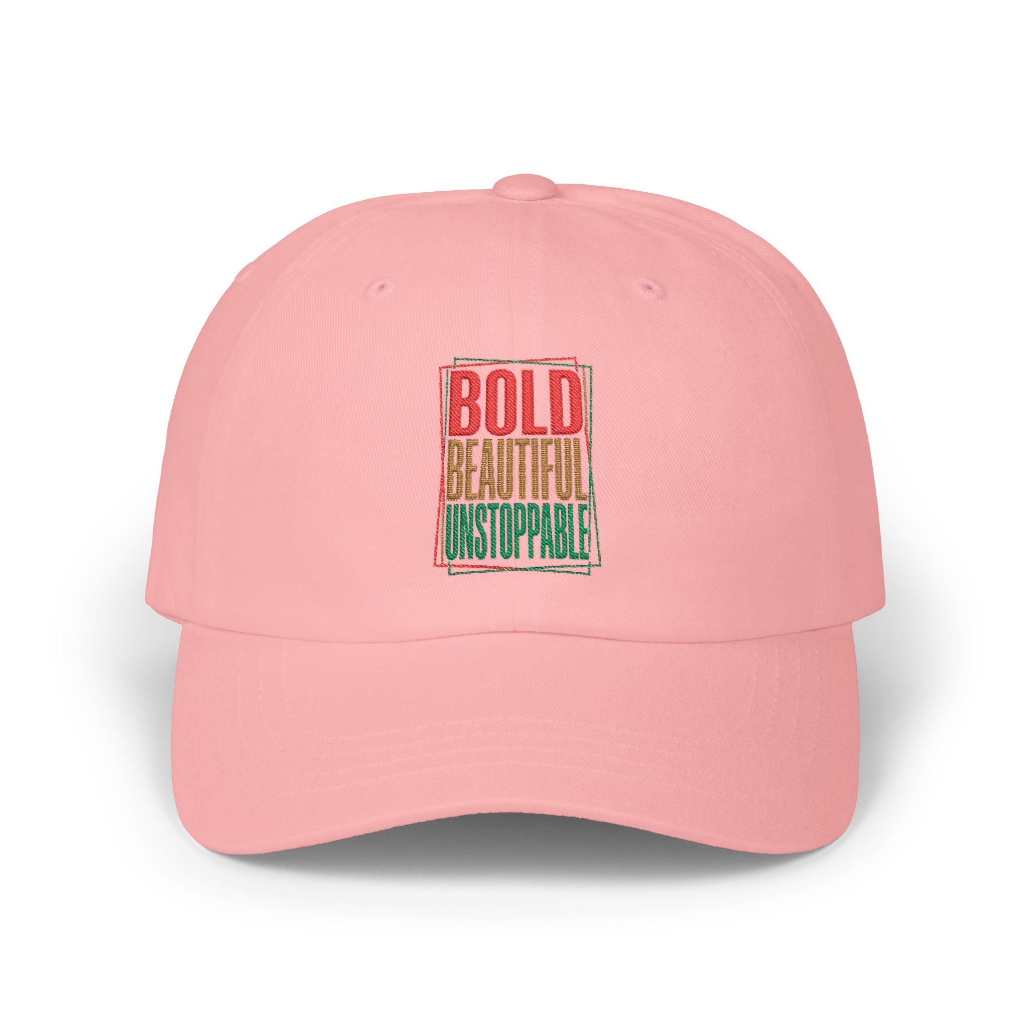 Dad Cap — "Bold, Beautiful, Unstoppable" Vintage Rasta Text Embroidered Hat