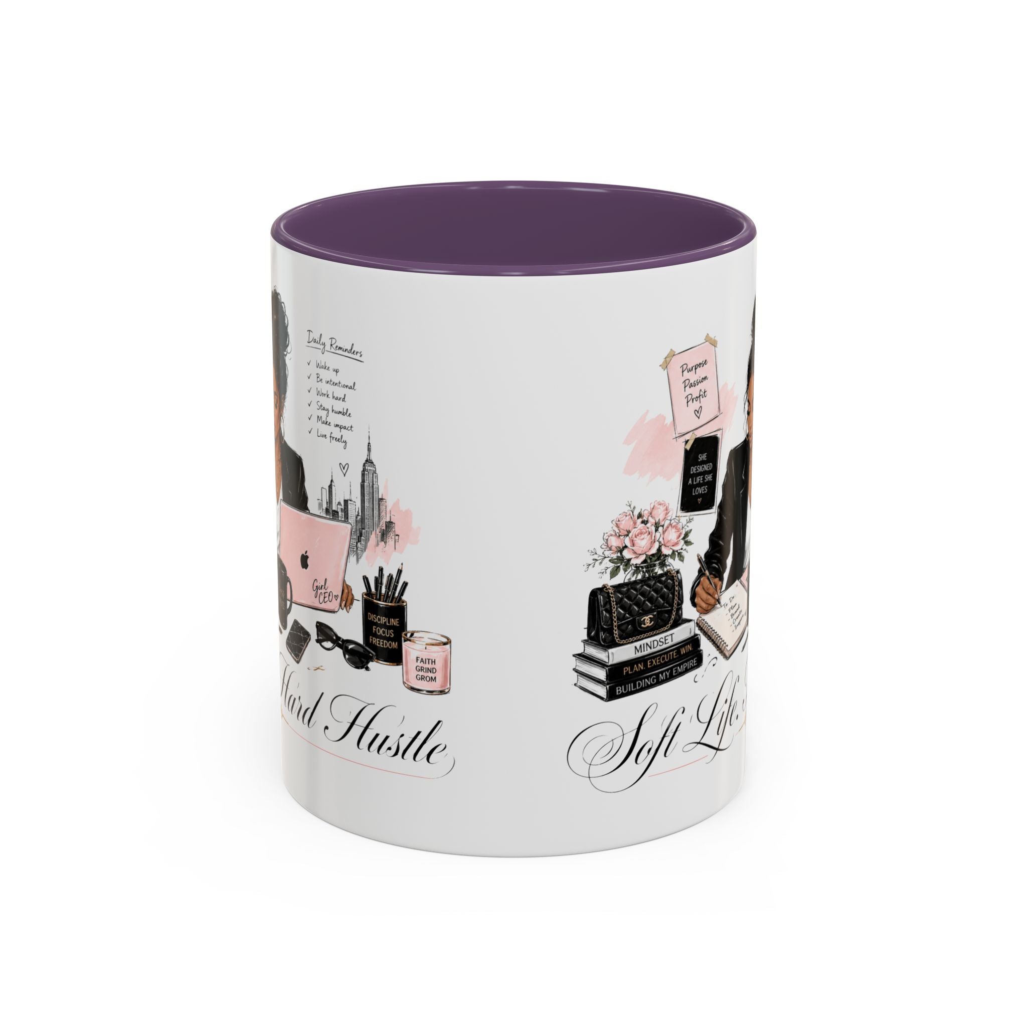 Soft Life, Hard Hustle Accent Coffee Mug – Pink & Black Motivational Office Gift