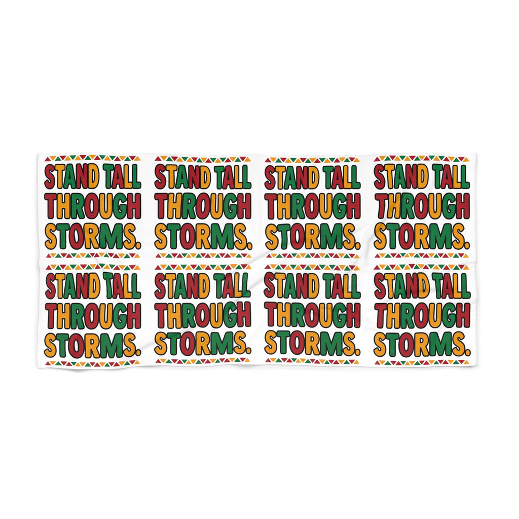 Stand Tall Through Storms Beach Towel — Inspirational Retro Typography