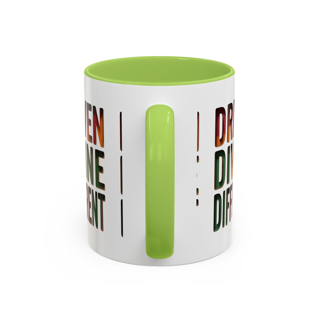 Driven Divine Different Accent Coffee Mug – Inspirational Rasta Color Typography (11/15oz)
