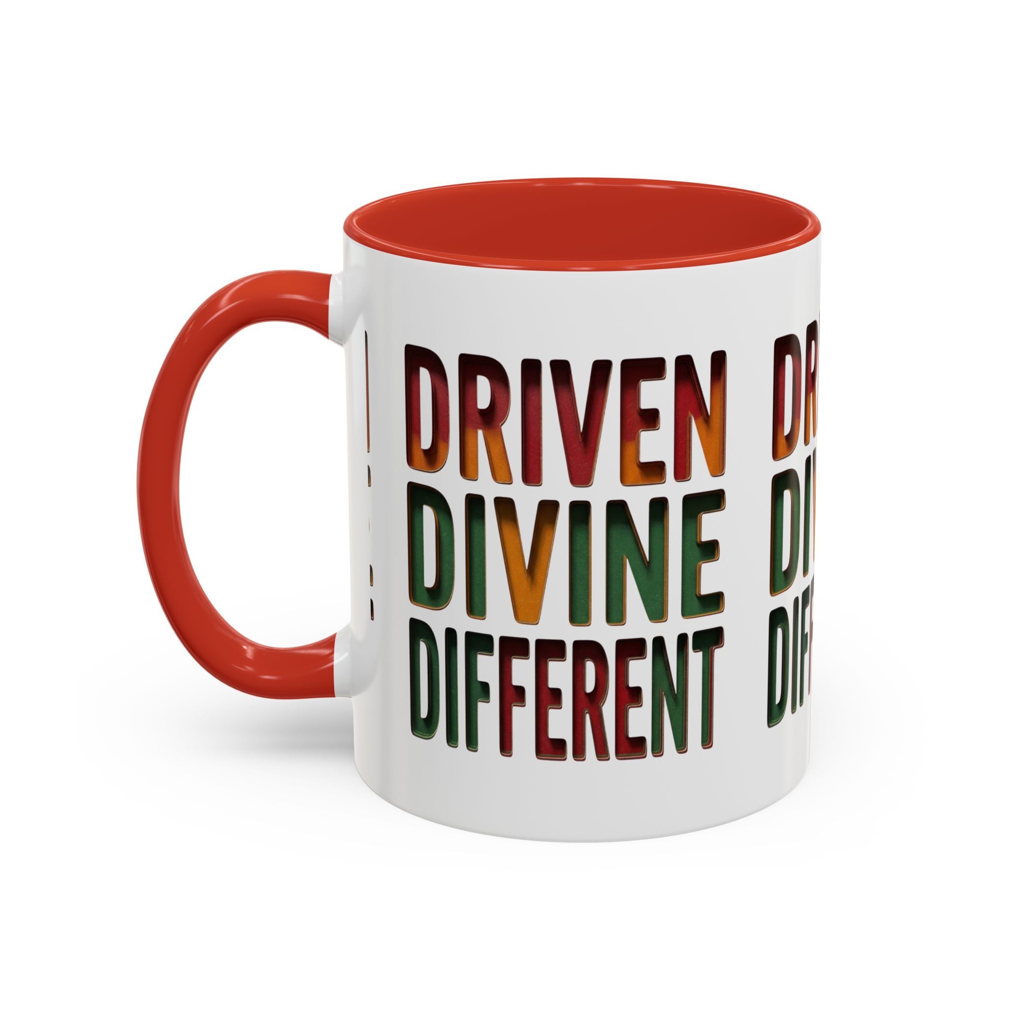 Driven Divine Different Accent Coffee Mug – Inspirational Rasta Color Typography (11/15oz)