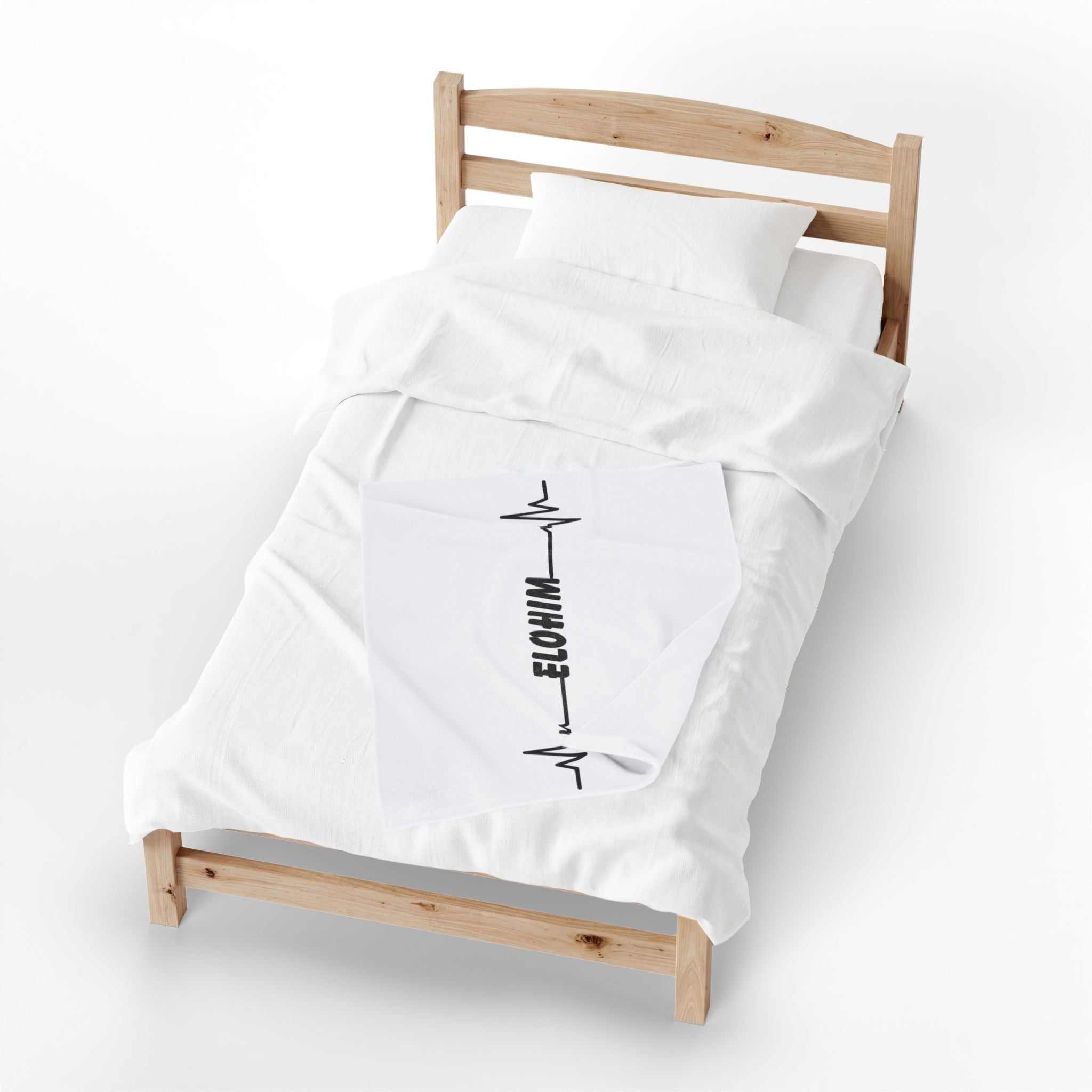 Velveteen Plush Blanket — Minimal 'ELOHIM' Heartbeat Design, Soft Cozy Throw for Home & Gift
