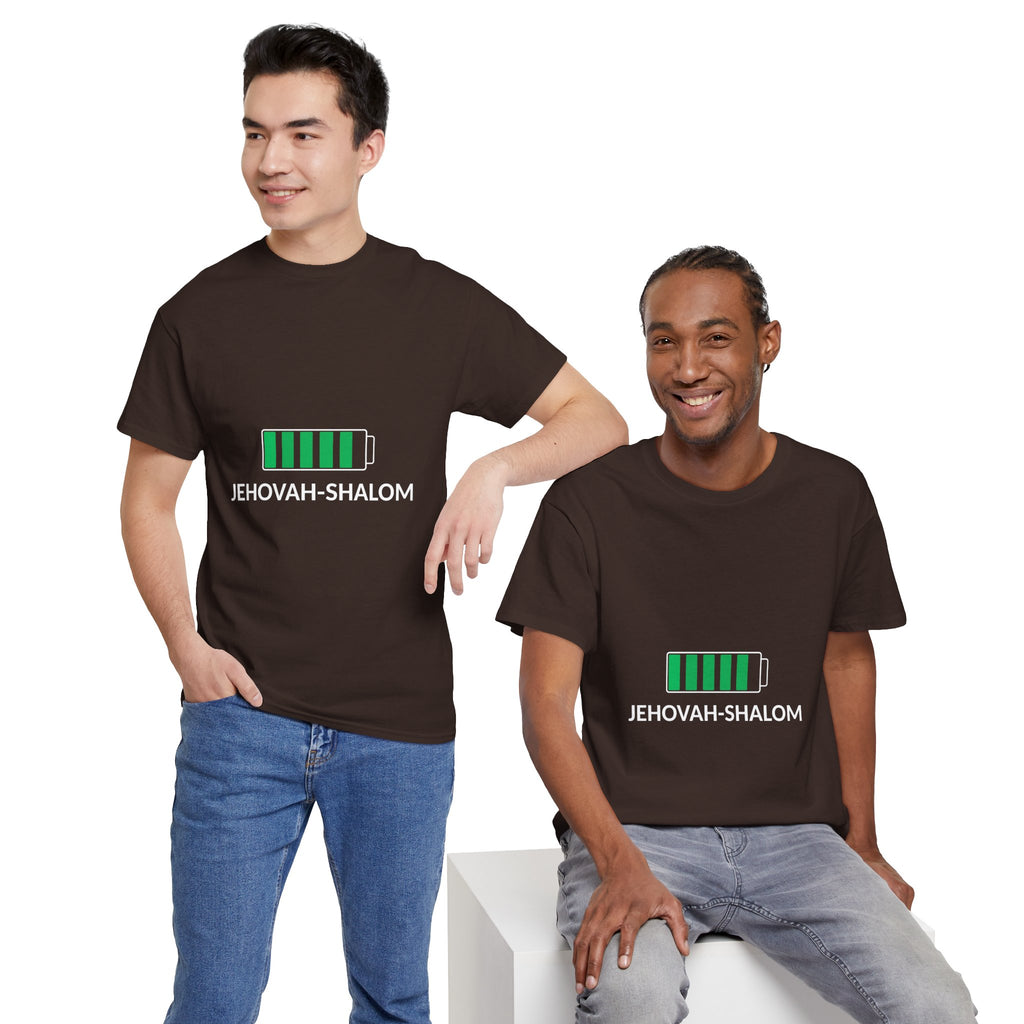 Jehovah-Shalom Battery Graphic Tee — Christian Faith Peace T-Shirt