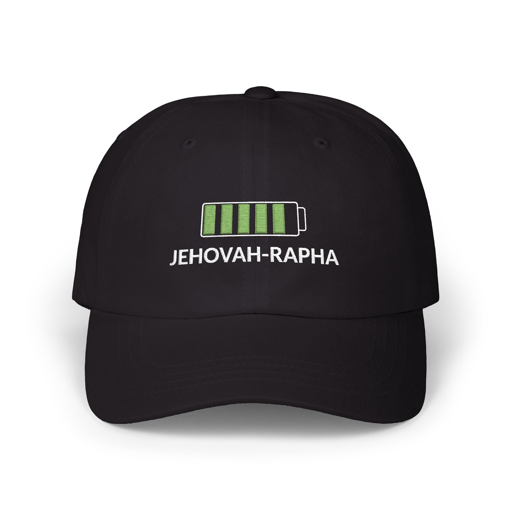 Classic Dad Cap – "Jehovah Rapha" Battery-Bar Faith Baseball Hat
