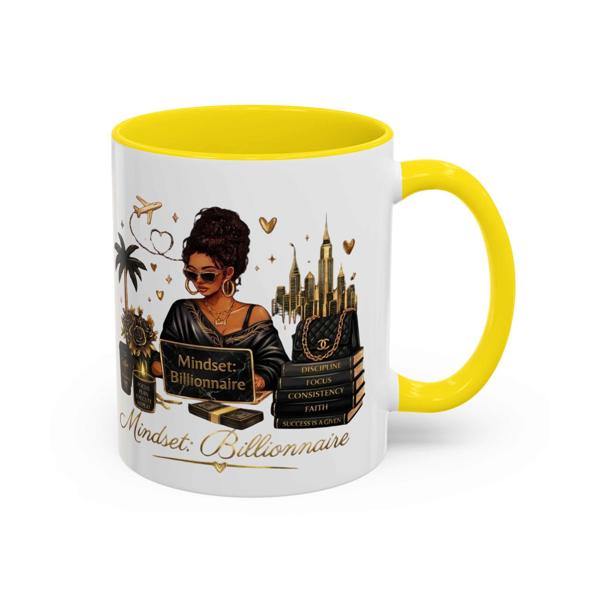 Mindset: Billionaire Accent Coffee Mug — Inspirational Black Woman Design (11/15 oz)