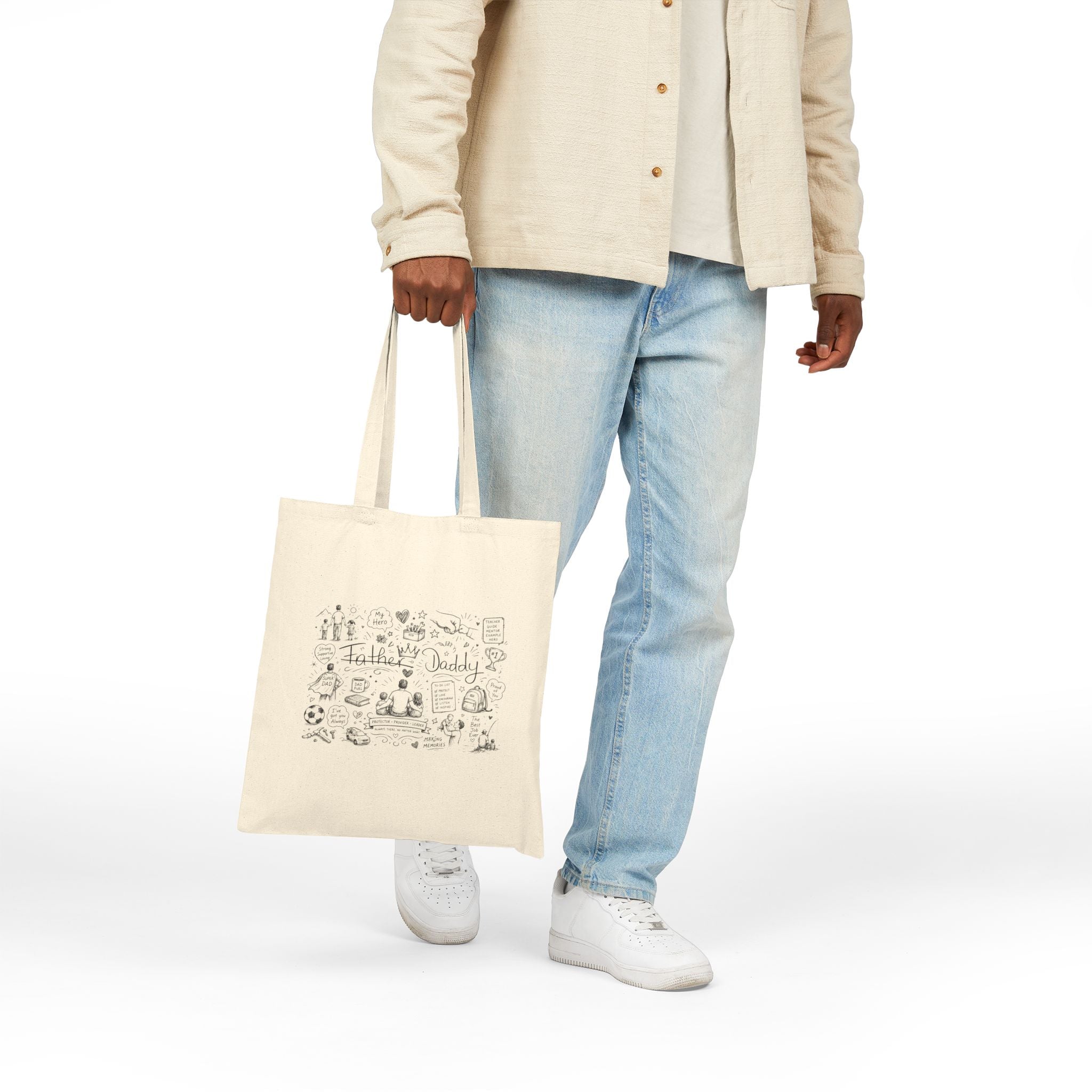 Tote Bag — Hand-Drawn Family Doodles "Father Daddy" Canvas Tote