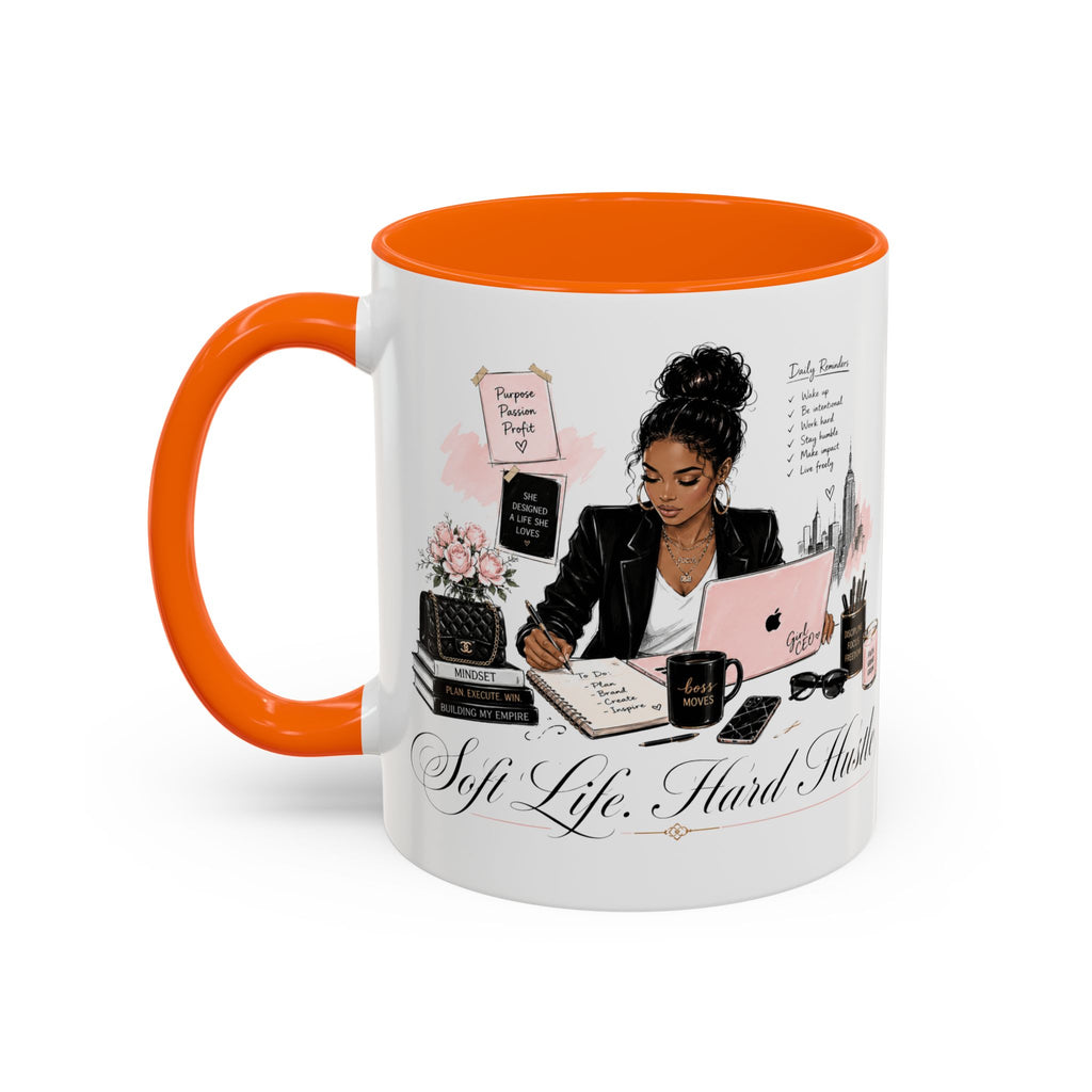 Soft Life, Hard Hustle Accent Coffee Mug – Pink & Black Motivational Office Gift