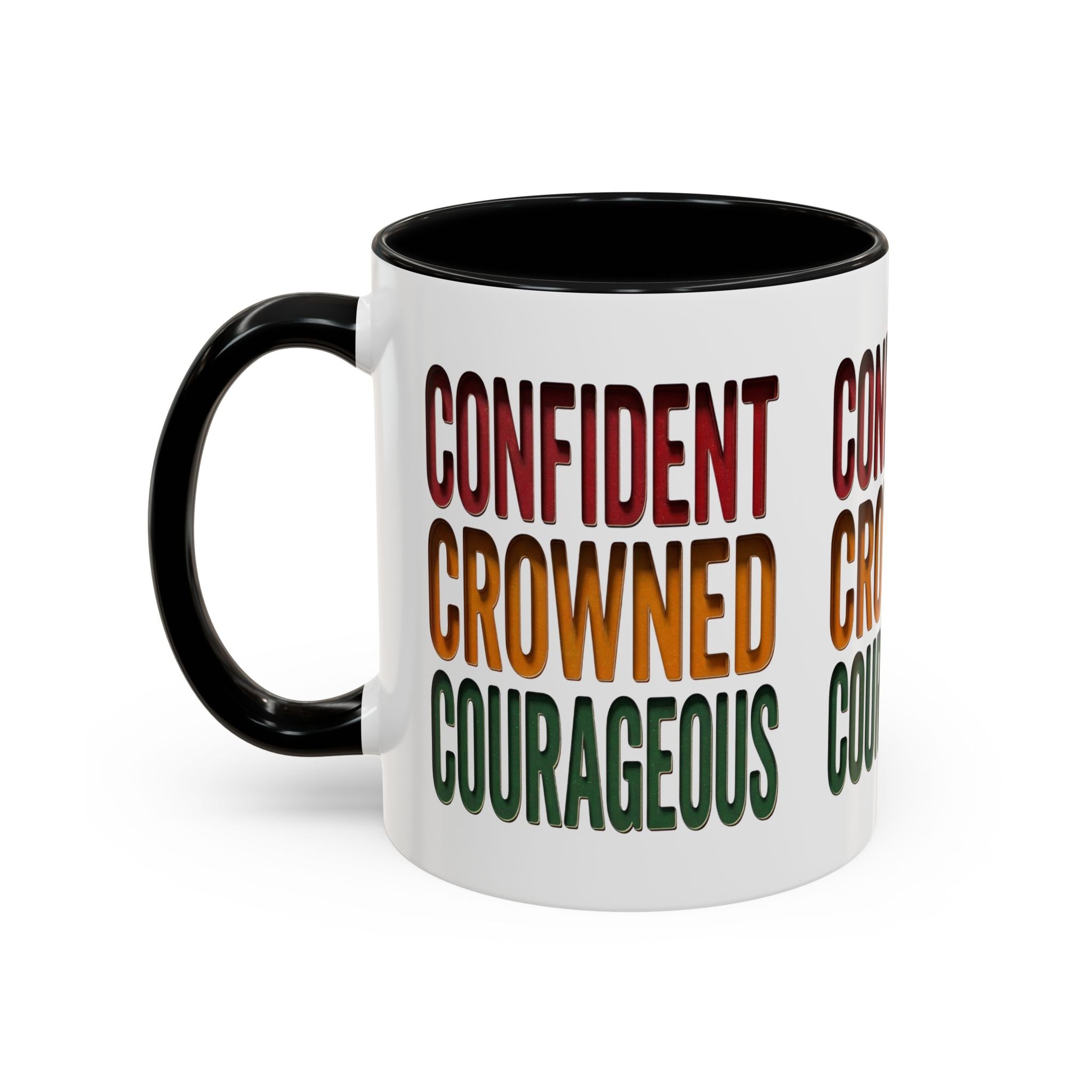 Accent Coffee Mug — 'Confident, Crowned, Courageous' Empowerment Coffee Mug