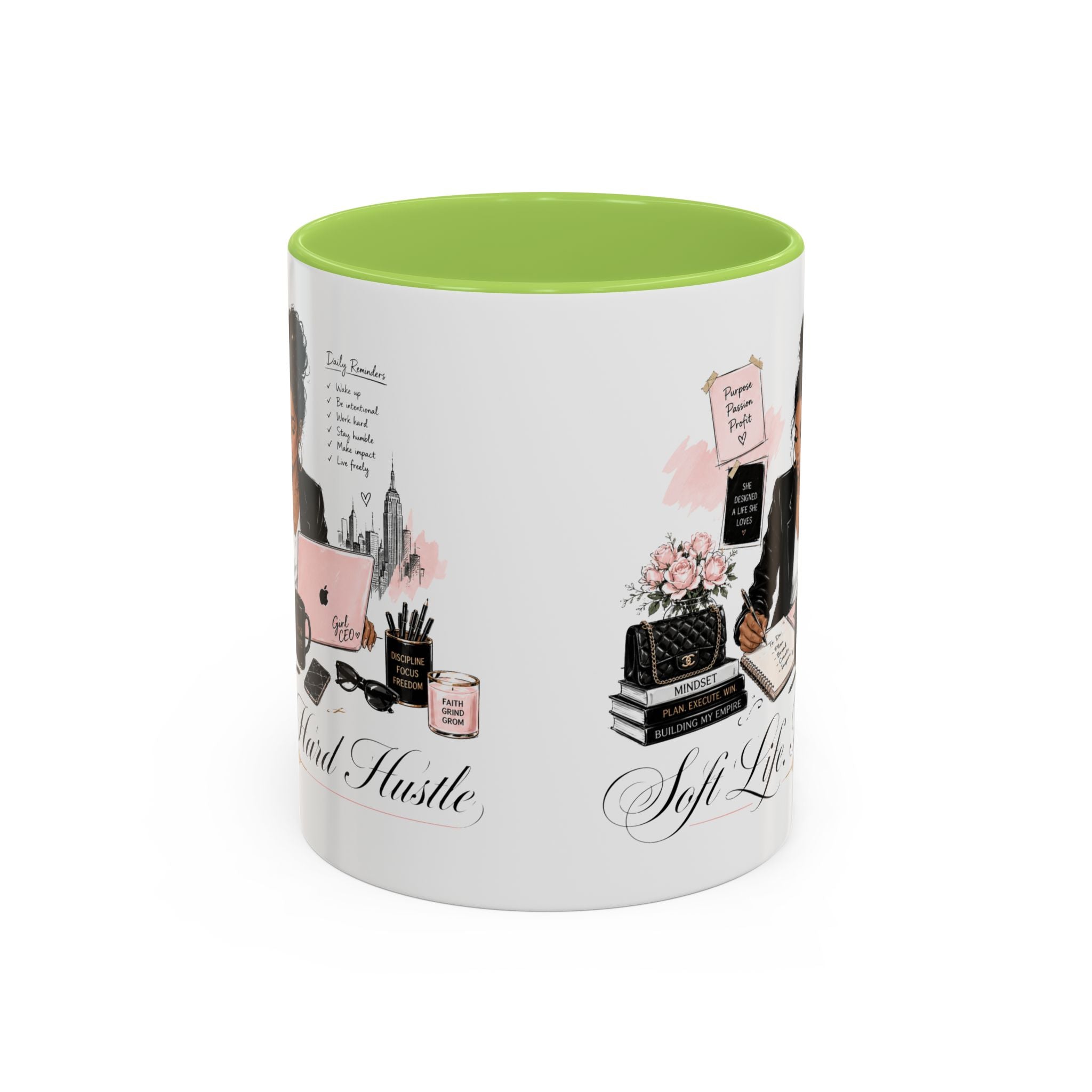 Soft Life, Hard Hustle Accent Coffee Mug – Pink & Black Motivational Office Gift