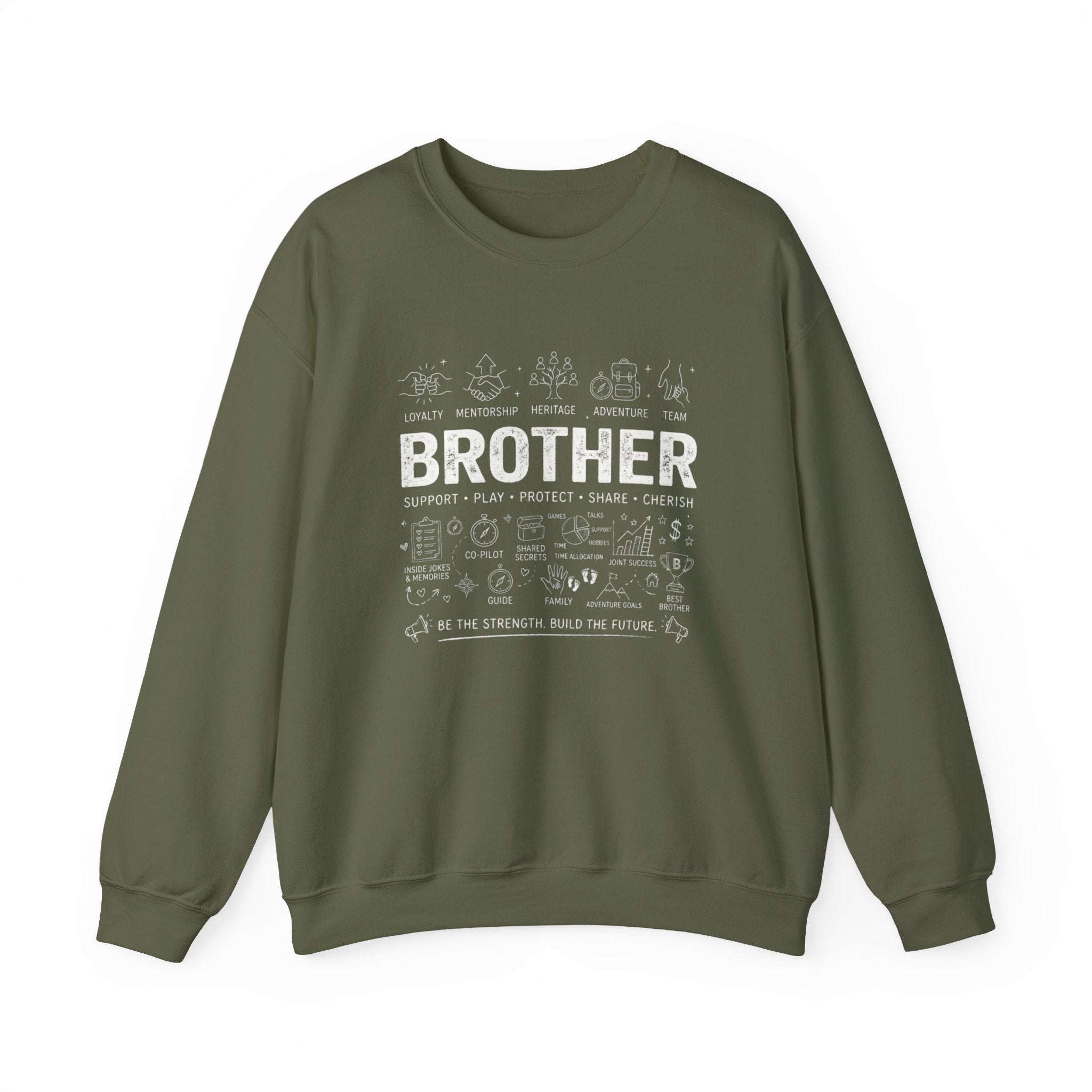 Brother Crewneck Sweatshirt – Brotherhood Icons Design (Loyalty, Mentorship, Adventure)