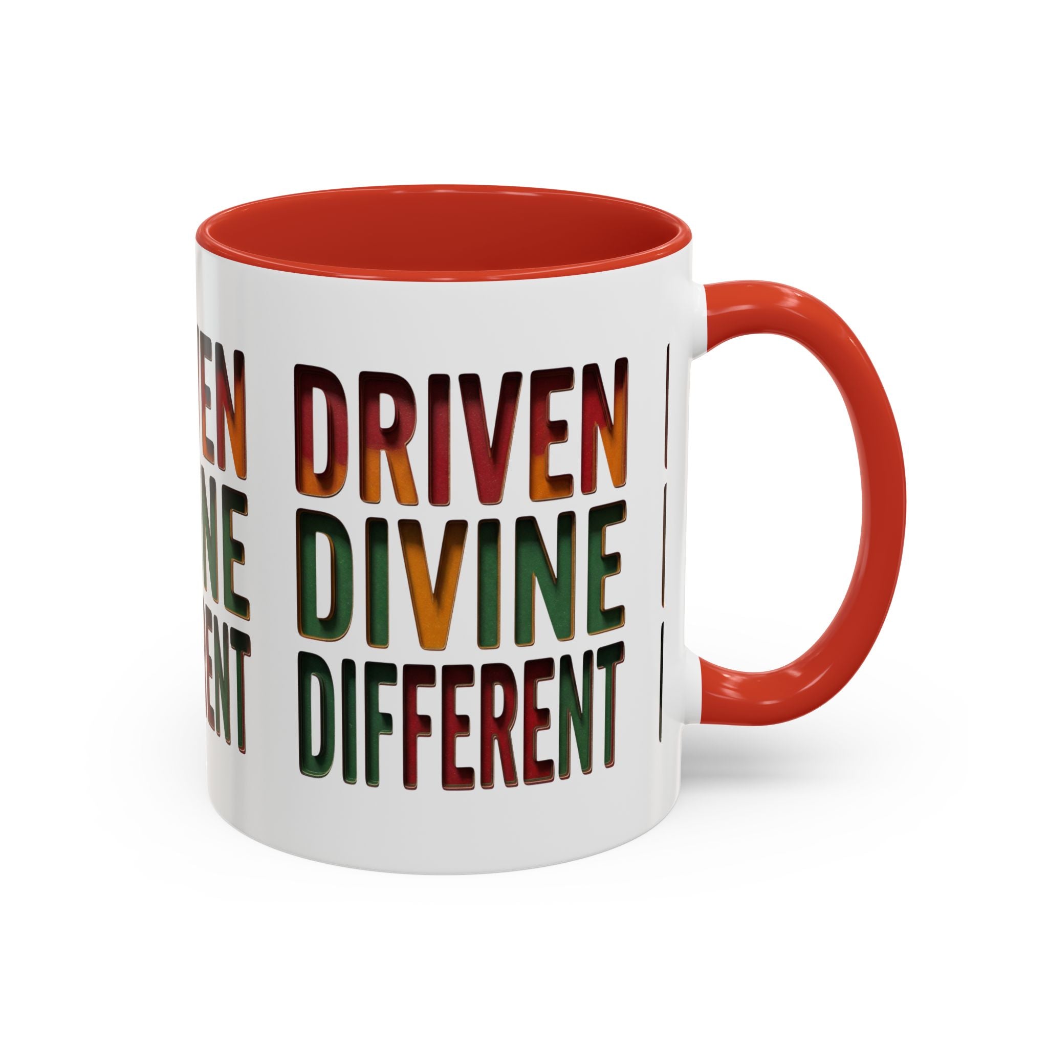 Driven Divine Different Accent Coffee Mug – Inspirational Rasta Color Typography (11/15oz)