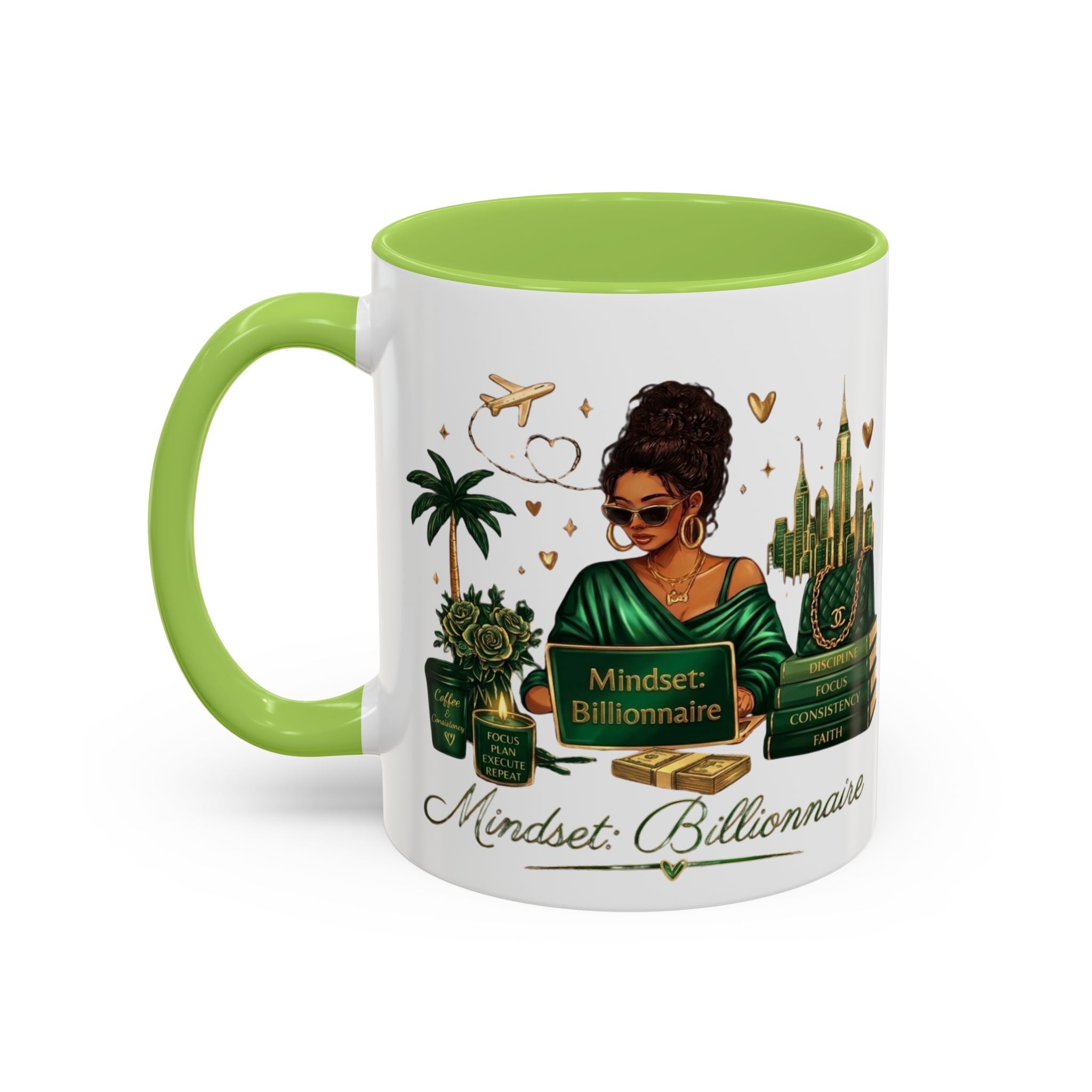 Mindset: Billionaire Accent Coffee Mug — Inspirational Black Woman Design