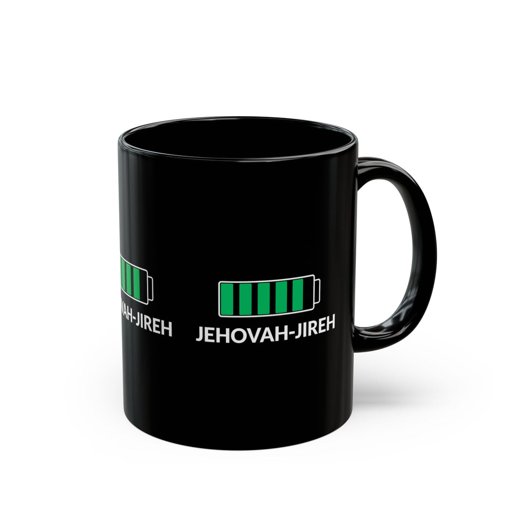 Jehovah-Jireh Battery Icon Black Mug — Faith-Focused Coffee Cup (11oz, 15oz)