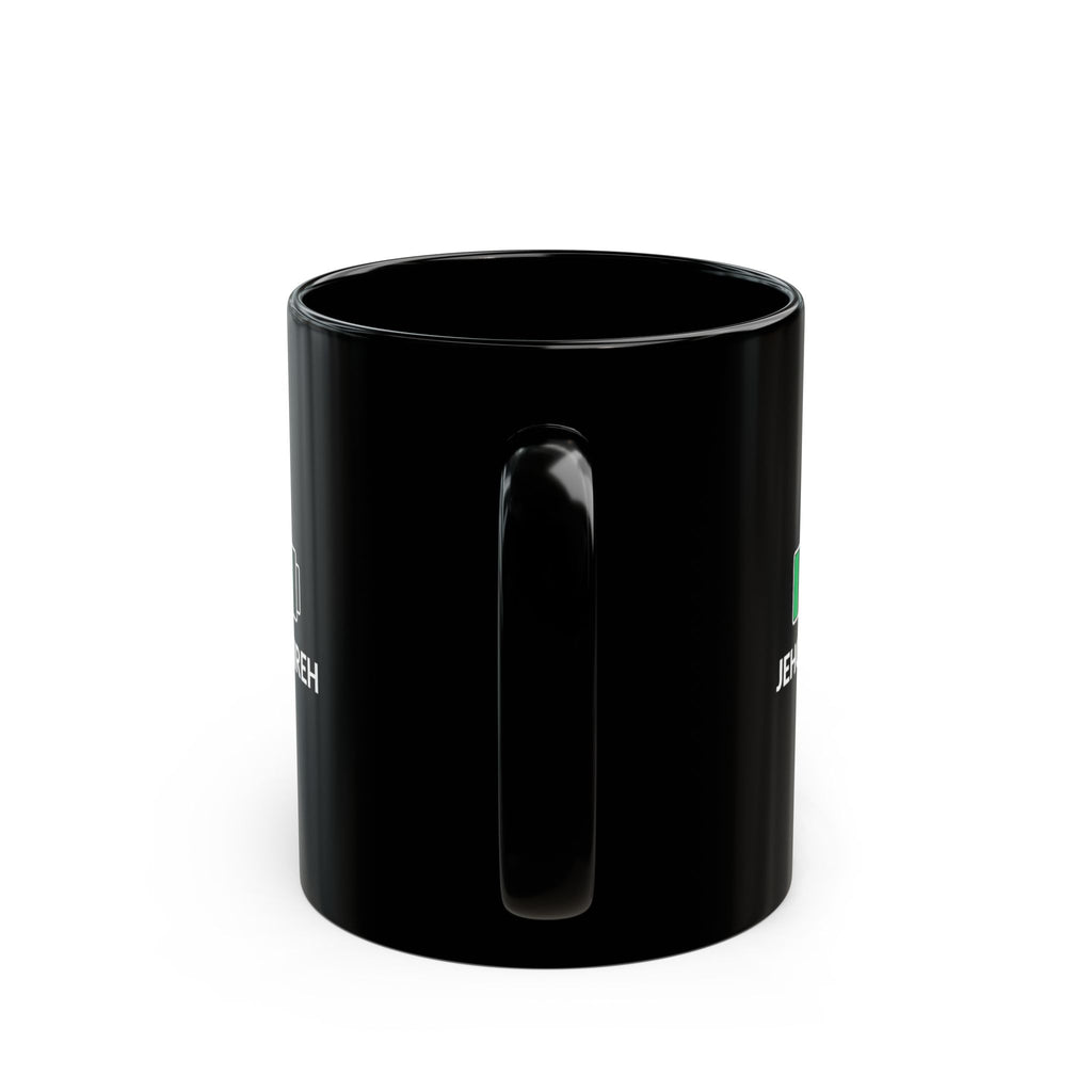Jehovah-Jireh Battery Icon Black Mug — Faith-Focused Coffee Cup (11oz, 15oz)