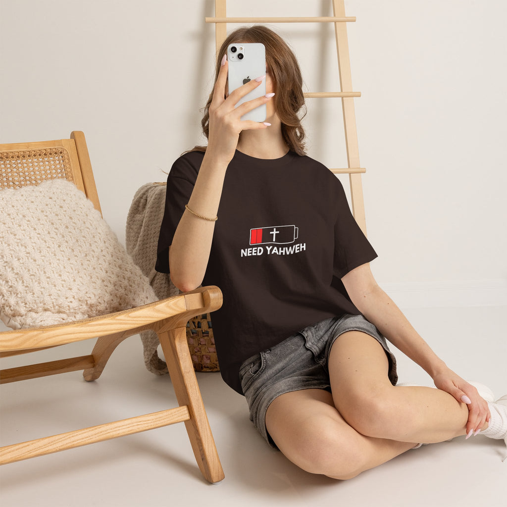 Christian T-Shirt - Low Battery Cross Design "Need Yahweh" Faith Tee