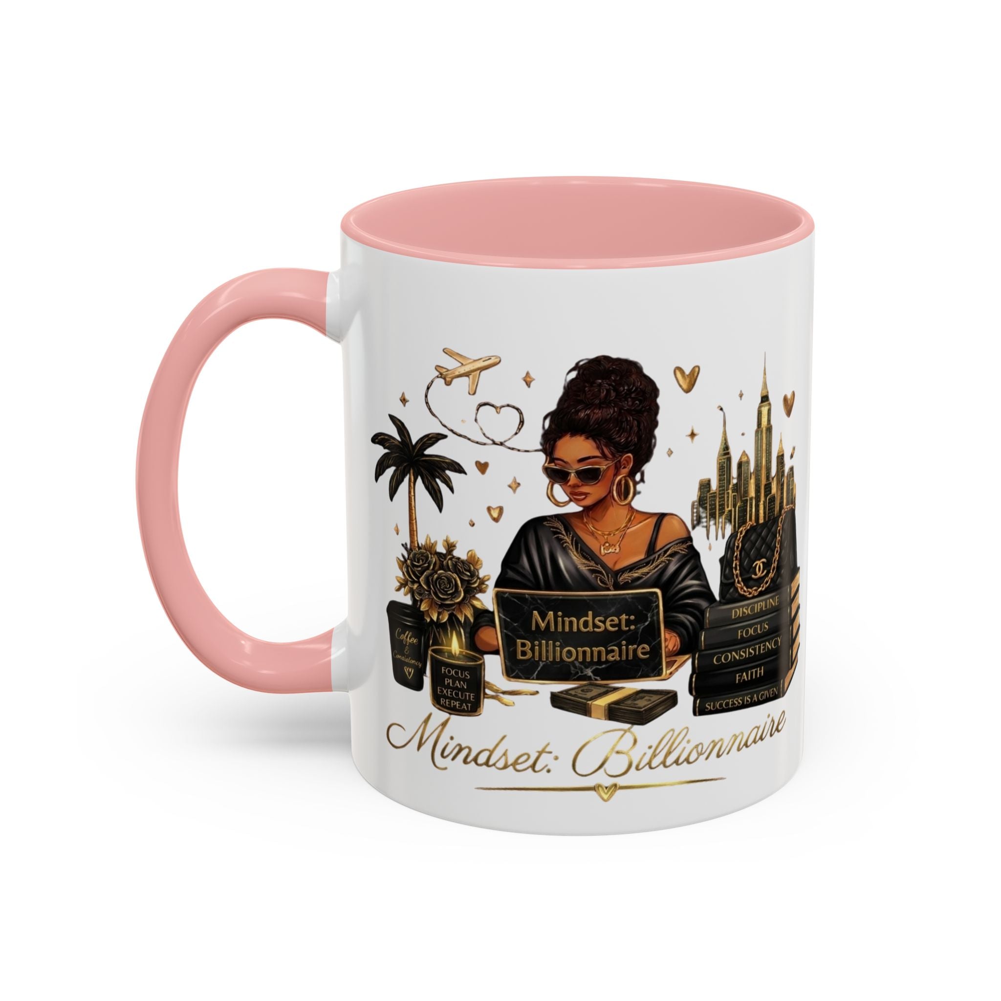 Mindset: Billionaire Accent Coffee Mug — Inspirational Black Woman Design (11/15 oz)