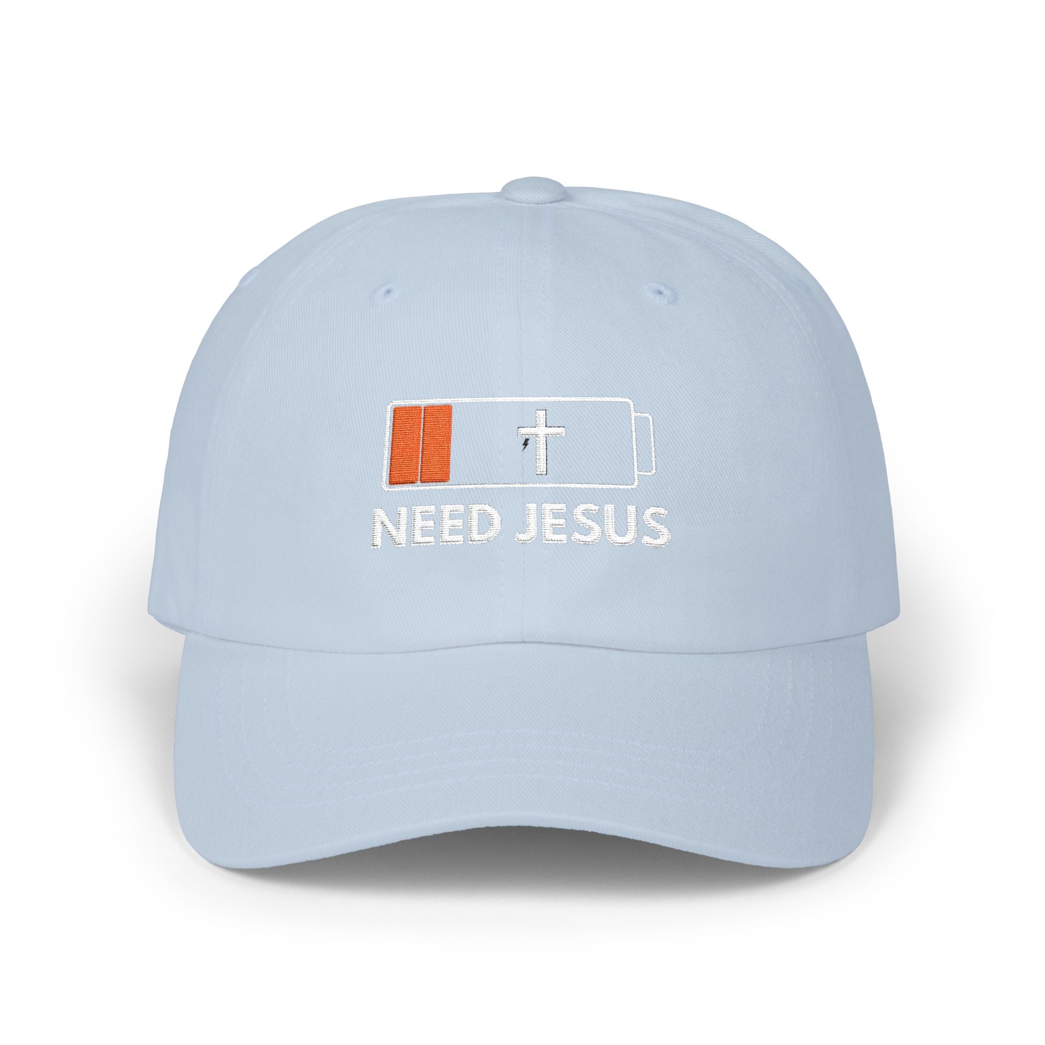 Dad Cap — Low Battery Cross 'Need Jesus' Embroidered Christian Hat