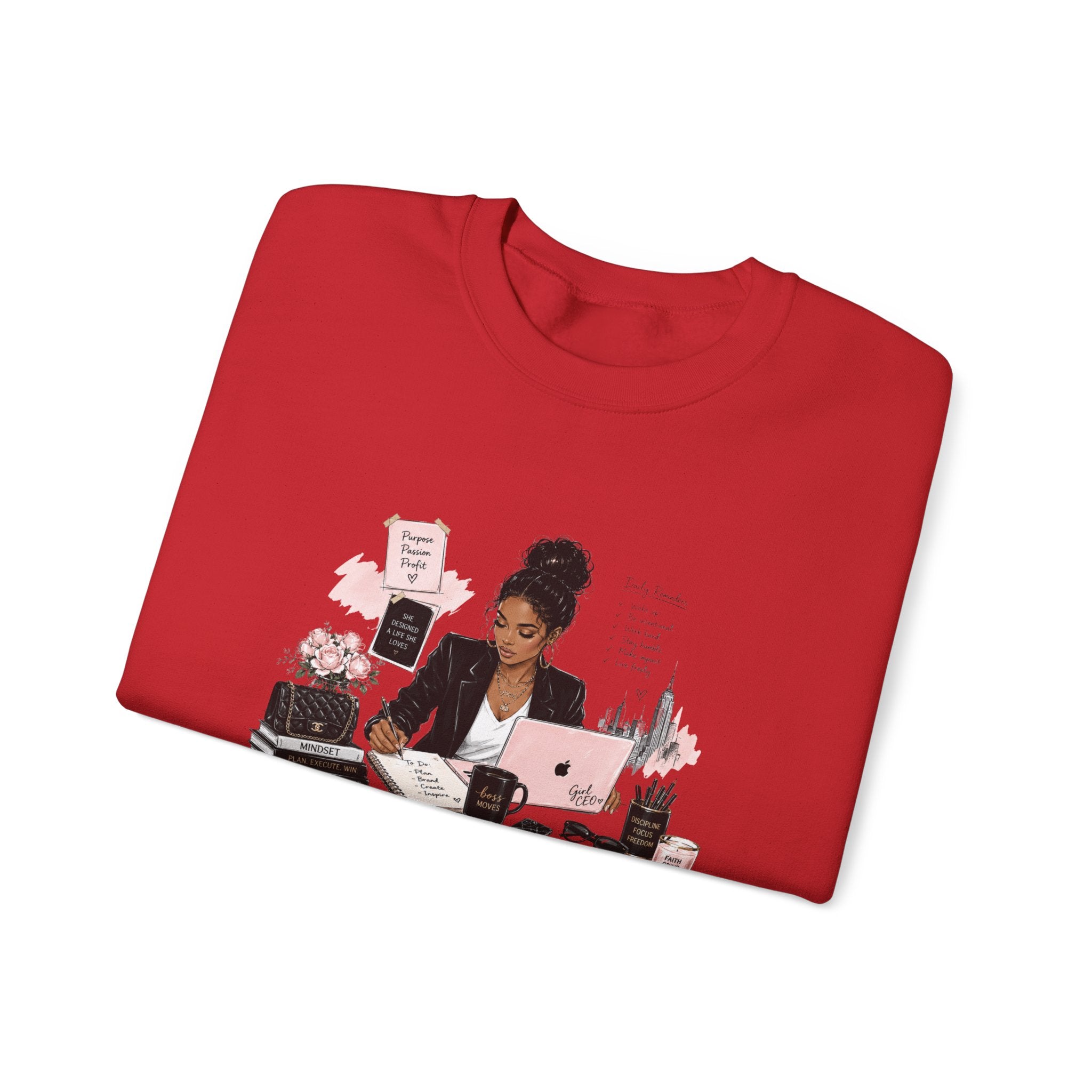 Crewneck Sweatshirt — Girl Boss Desk Illustration (“My Life, Mental Health”)