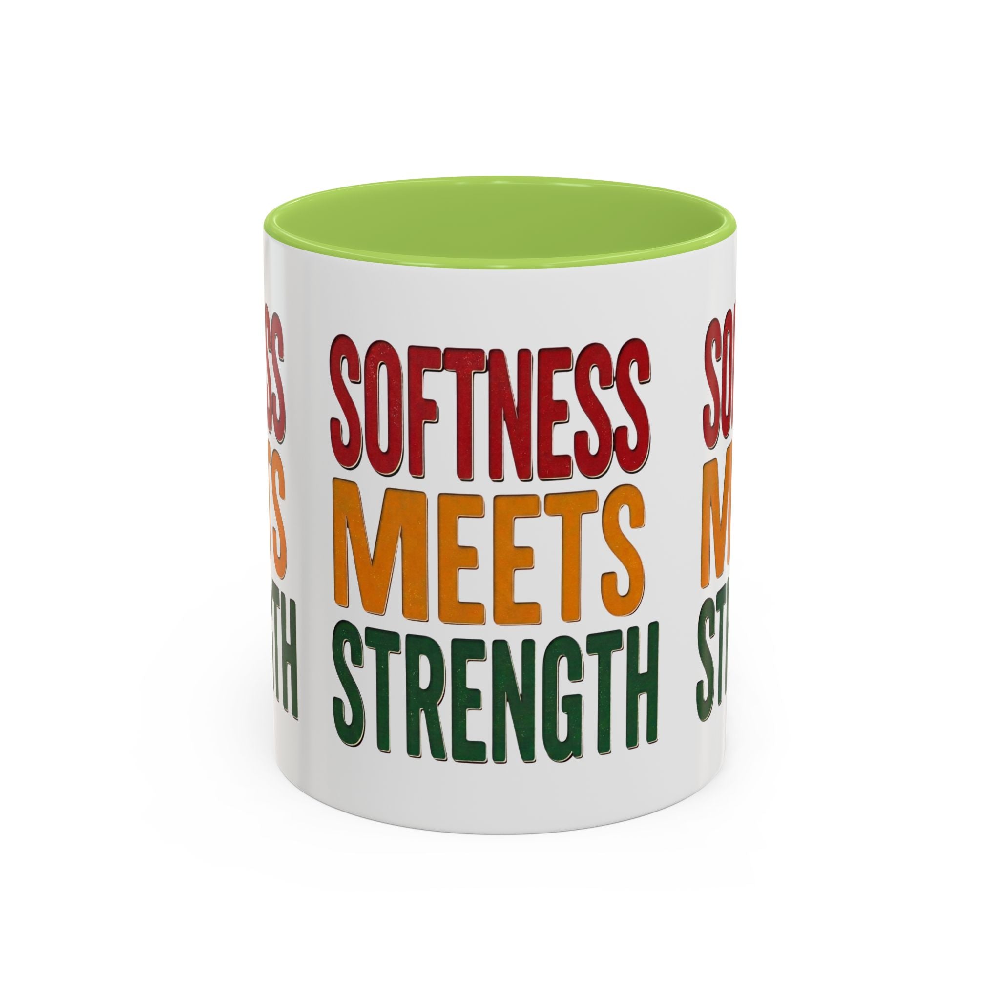 Softness Meets Strength Accent Coffee Mug — Inspirational Retro Typography 11/15oz