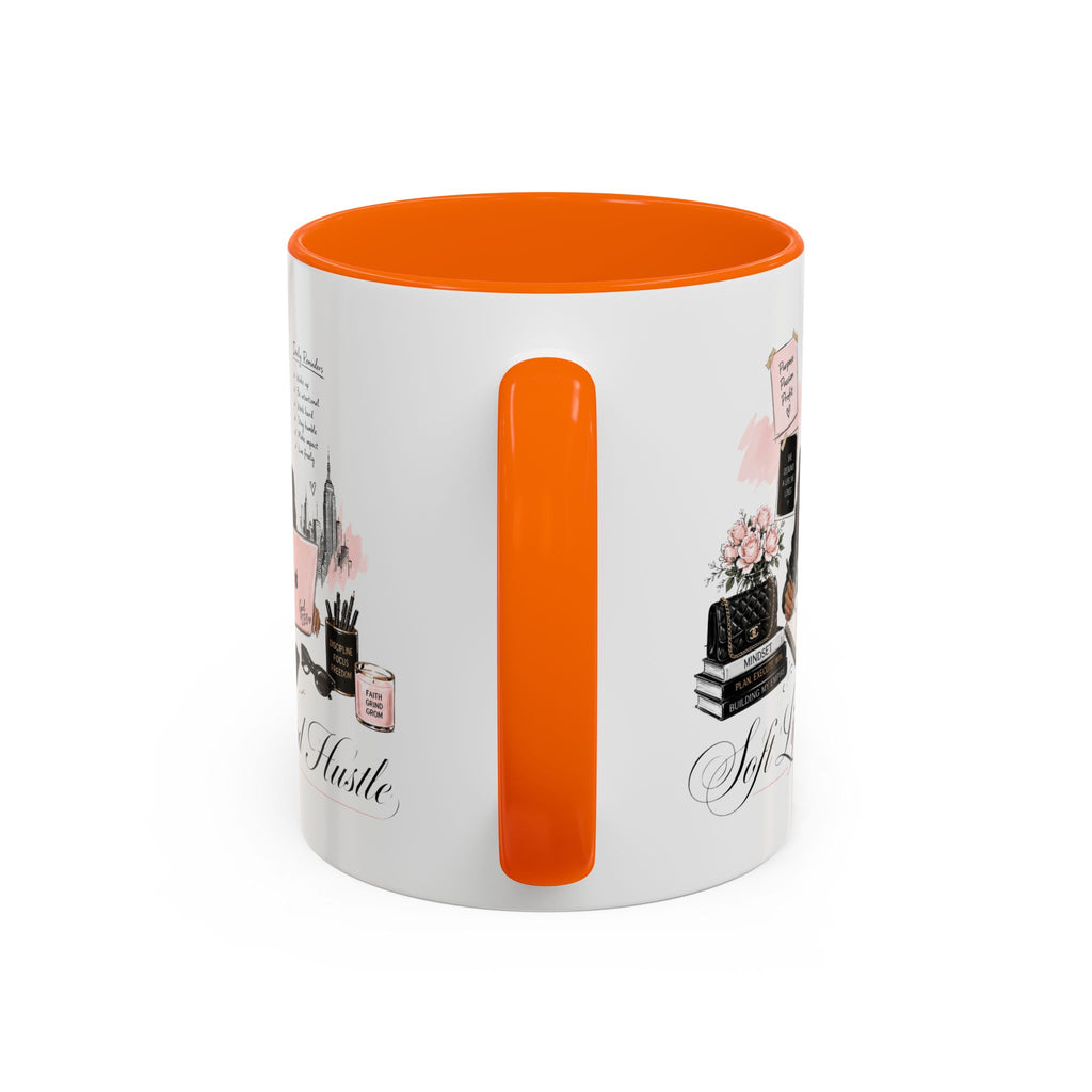Soft Life, Hard Hustle Accent Coffee Mug – Pink & Black Motivational Office Gift