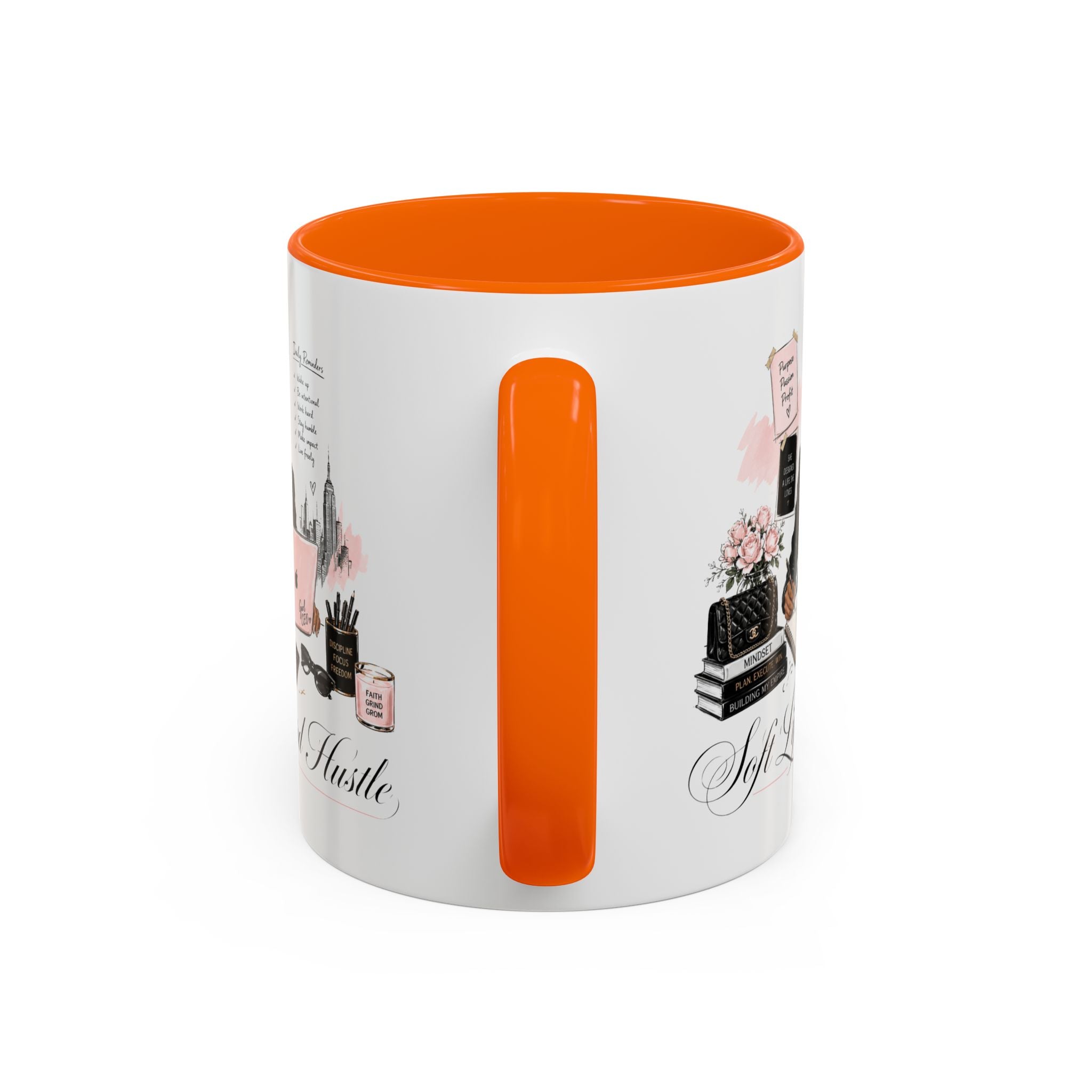 Soft Life, Hard Hustle Accent Coffee Mug – Pink & Black Motivational Office Gift