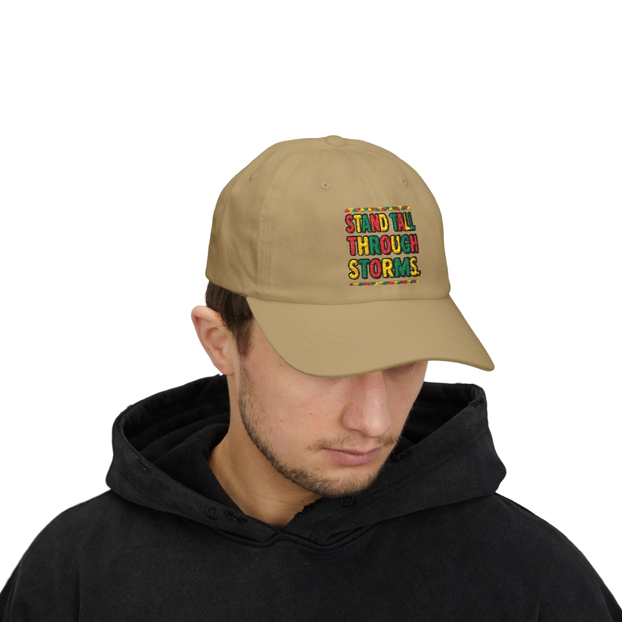 Dad Cap — "Stand Tall Through Storms" Embroidered Motivational Hat