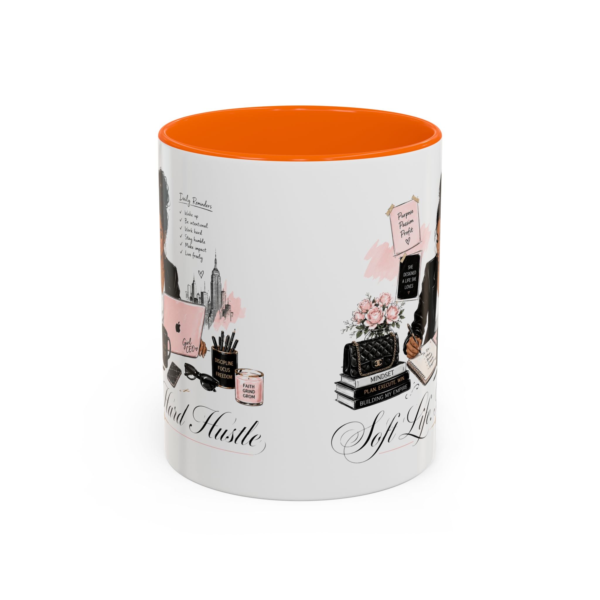 Soft Life, Hard Hustle Accent Coffee Mug – Pink & Black Motivational Office Gift