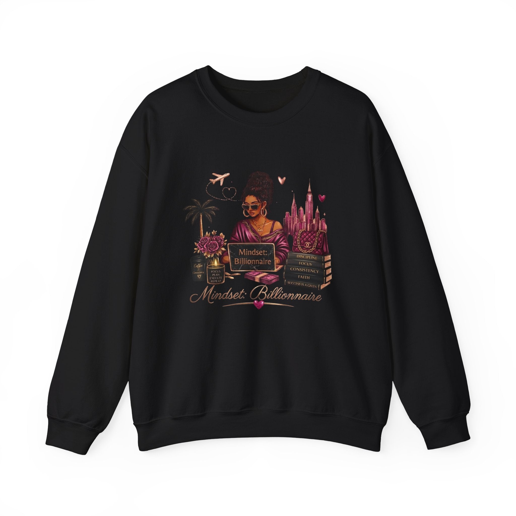 Crewneck Sweatshirt — Mindset Millionaire Graphic (Woman, Books & Travel)
