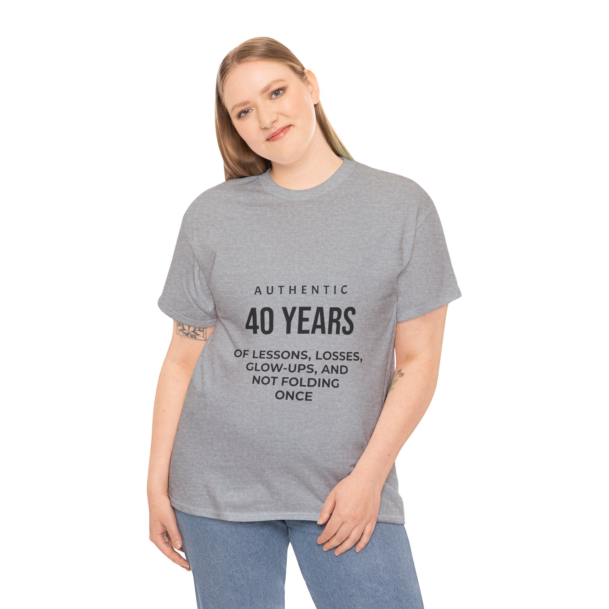 40 Years of Lessons Tee — "40 Years of Lessons, Losses, Glow-Ups, and Not Folding Once"
