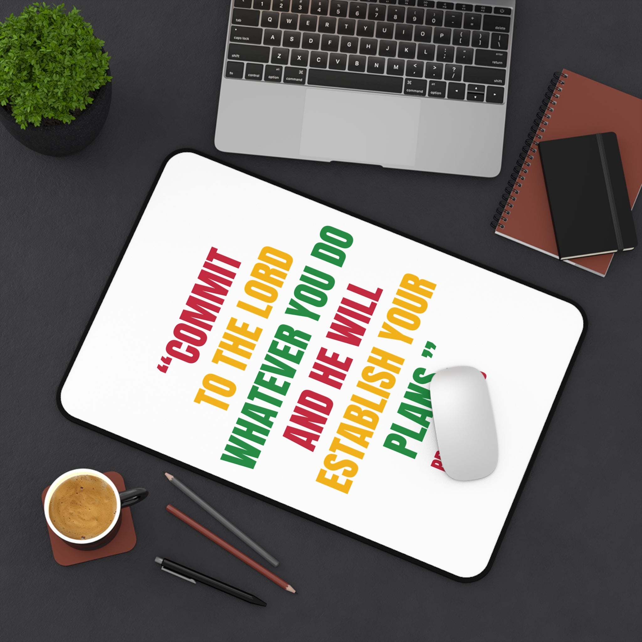 Desk Mat - Proverbs 16:3 Inspirational Christian Desk Mat (Commit to the Lord Quote)
