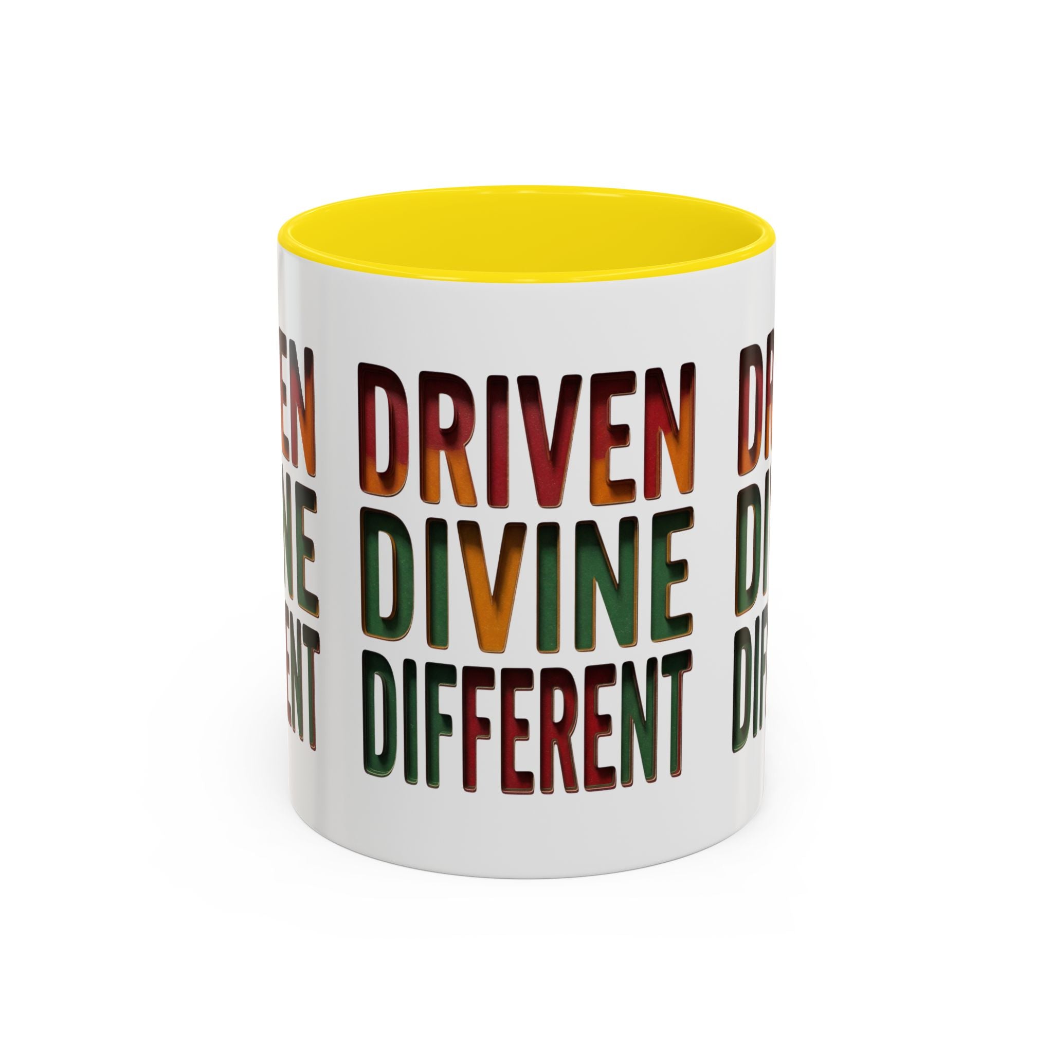 Driven Divine Different Accent Coffee Mug – Inspirational Rasta Color Typography (11/15oz)