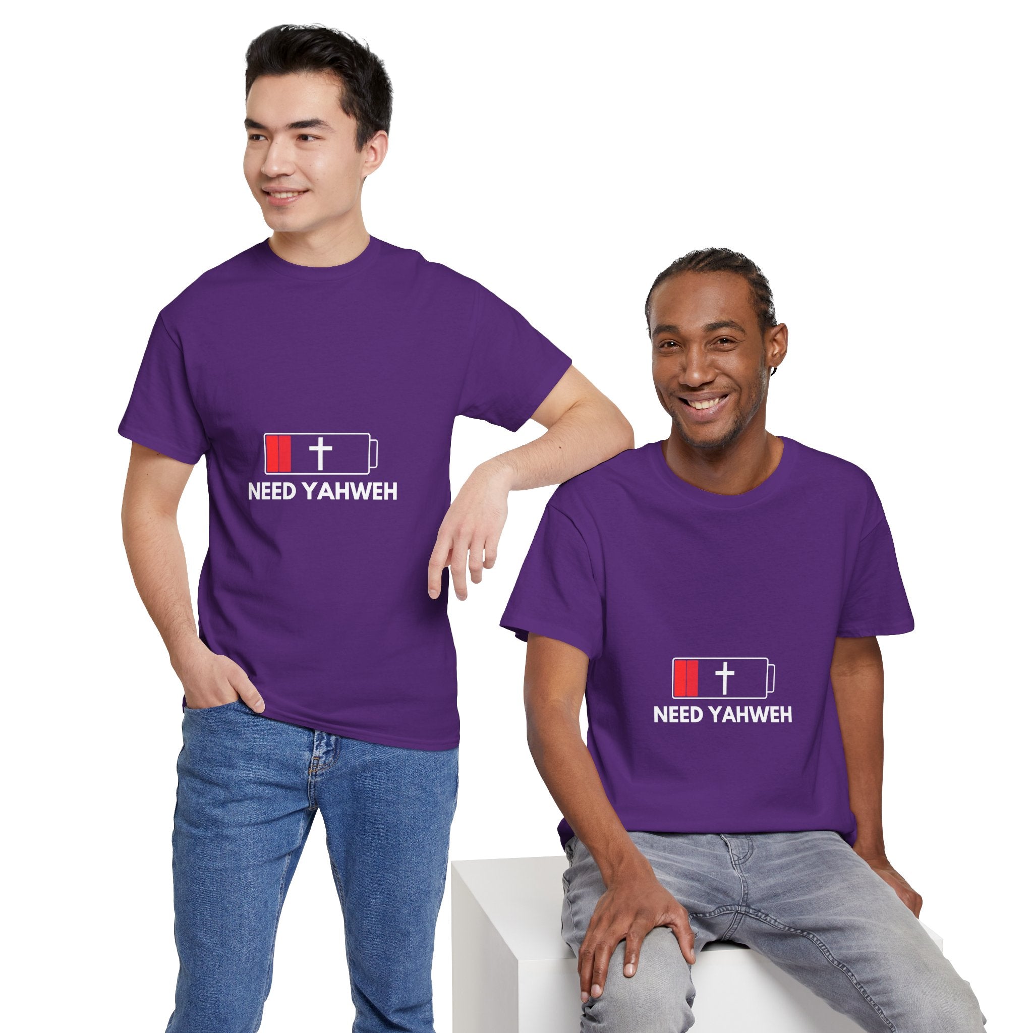 Christian T-Shirt - Low Battery Cross Design "Need Yahweh" Faith Tee