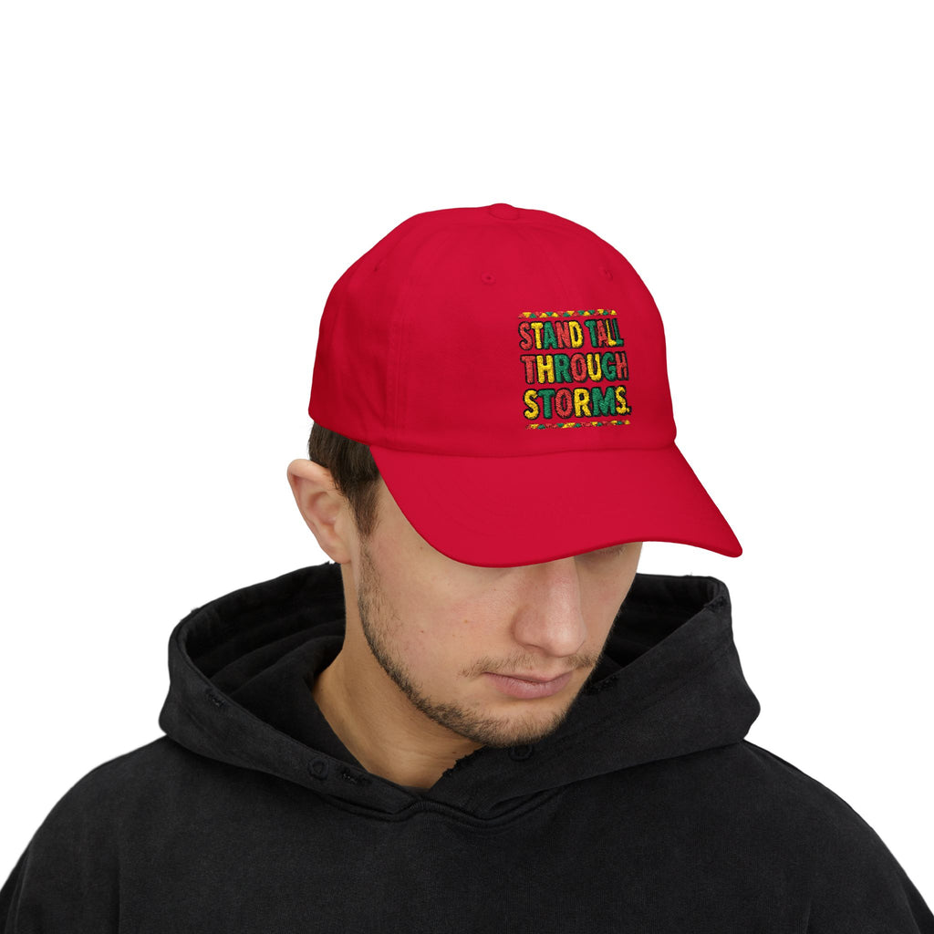 Dad Cap — "Stand Tall Through Storms" Embroidered Motivational Hat