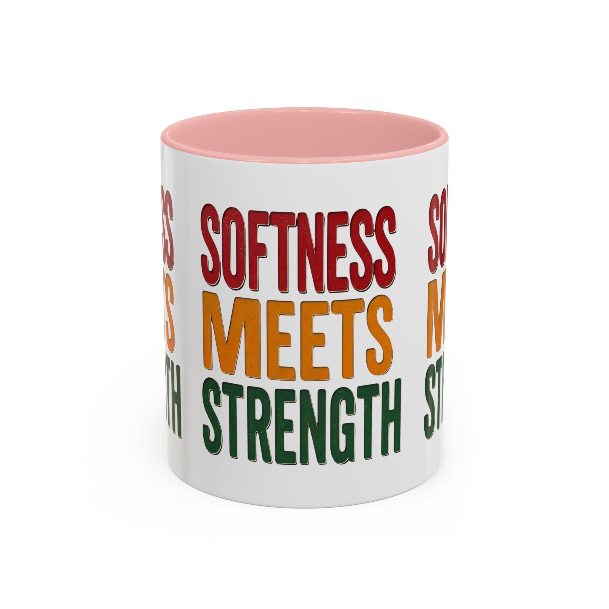 Softness Meets Strength Accent Coffee Mug — Inspirational Retro Typography 11/15oz