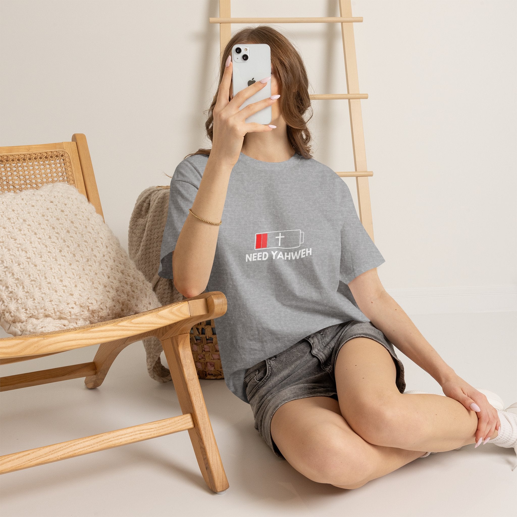 Christian T-Shirt - Low Battery Cross Design "Need Yahweh" Faith Tee