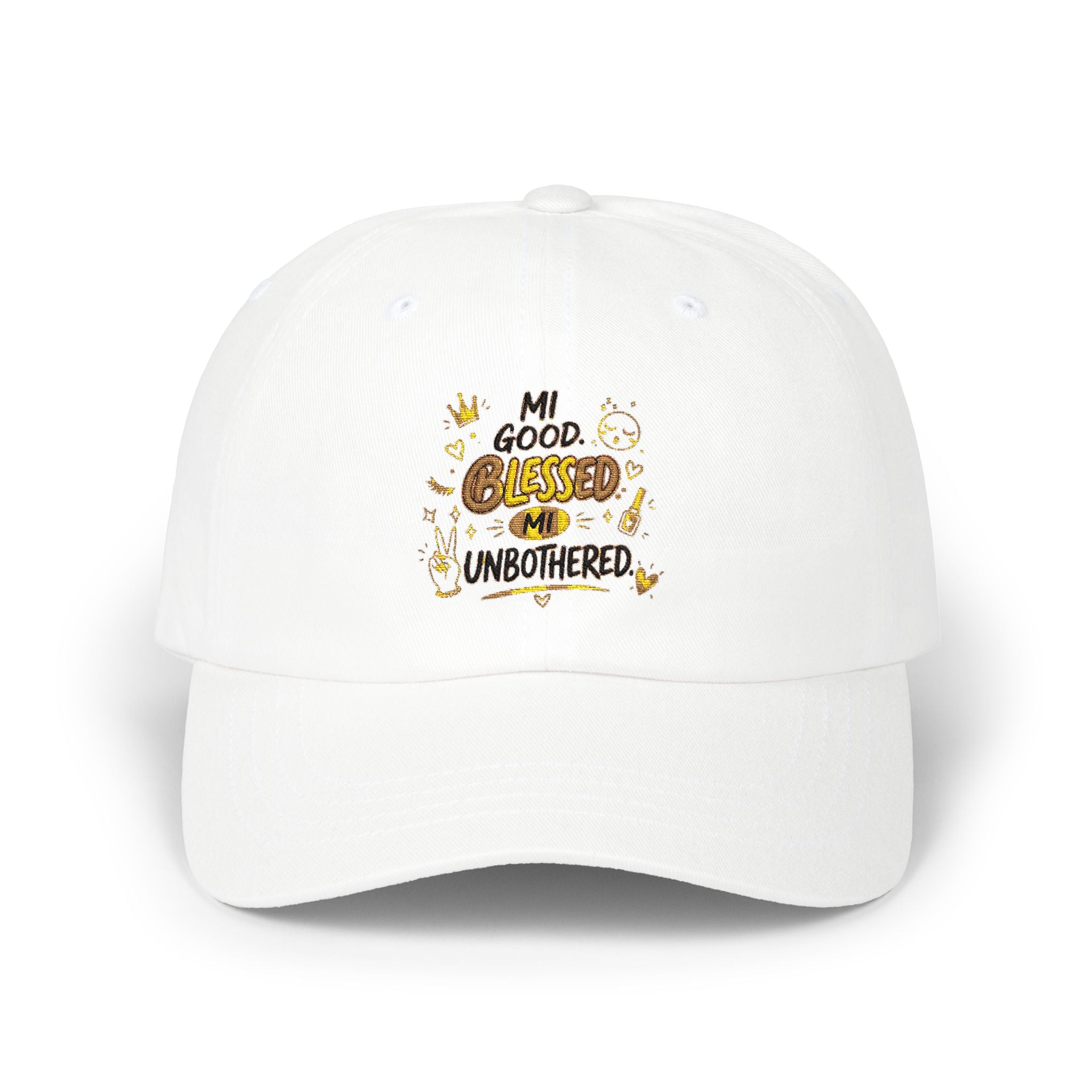 Dad Cap - "Blessed & Unbothered" Embroidered White Baseball Hat