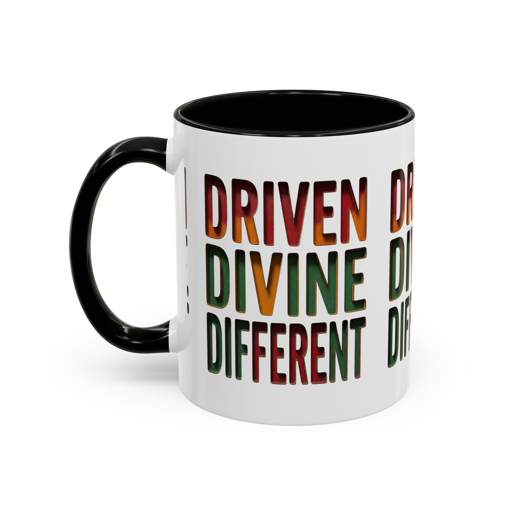 Driven Divine Different Accent Coffee Mug – Inspirational Rasta Color Typography (11/15oz)