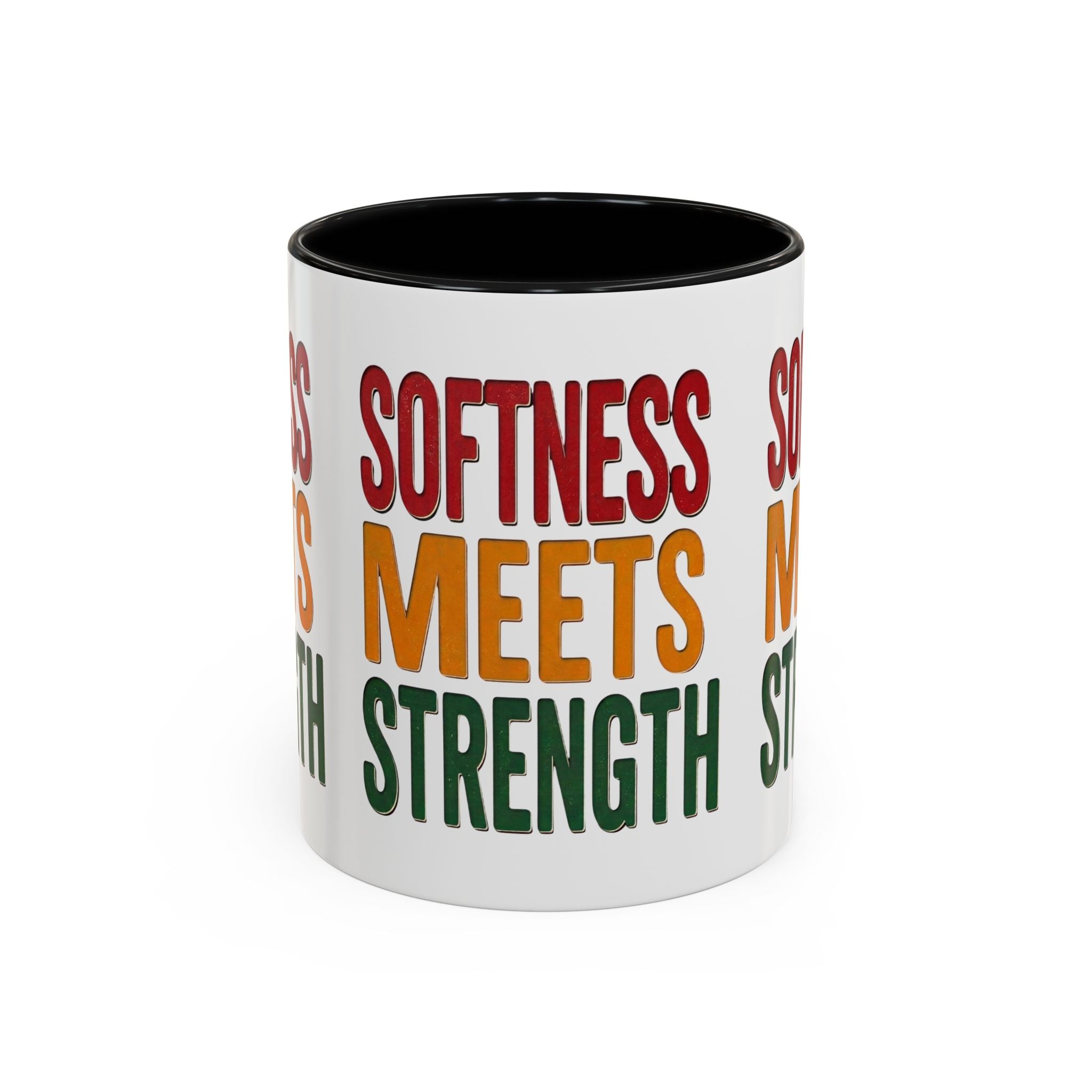 Softness Meets Strength Accent Coffee Mug — Inspirational Retro Typography 11/15oz